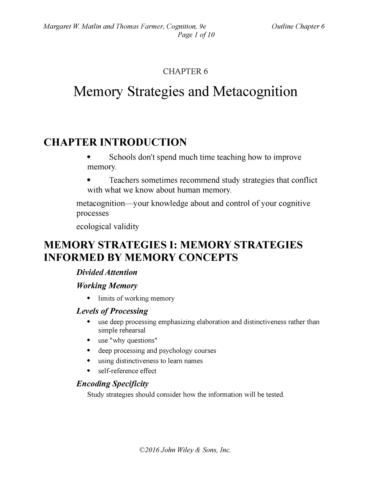 Ch06 - Cognitive Psychology - Page 1 of 10 CHAPTER 6 Memory Strategies ...