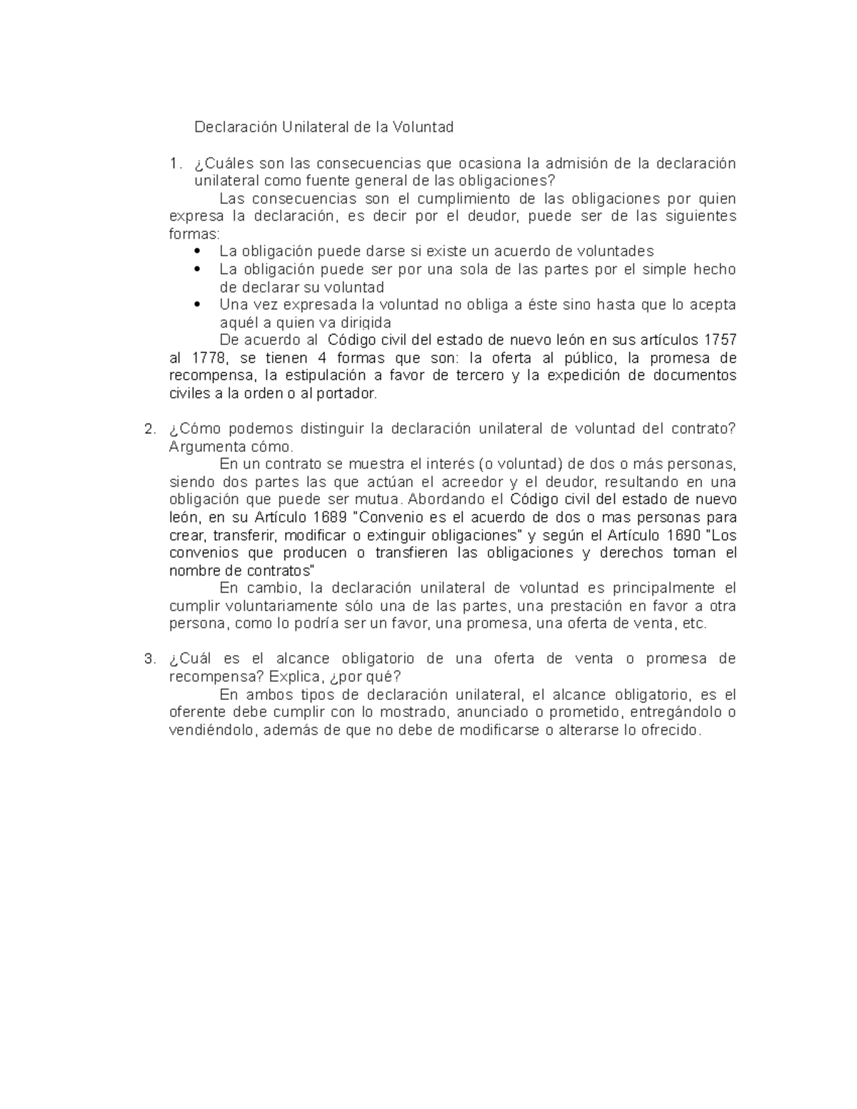 Declaracion Unilateral de la Voluntad Declaración Unilateral de la