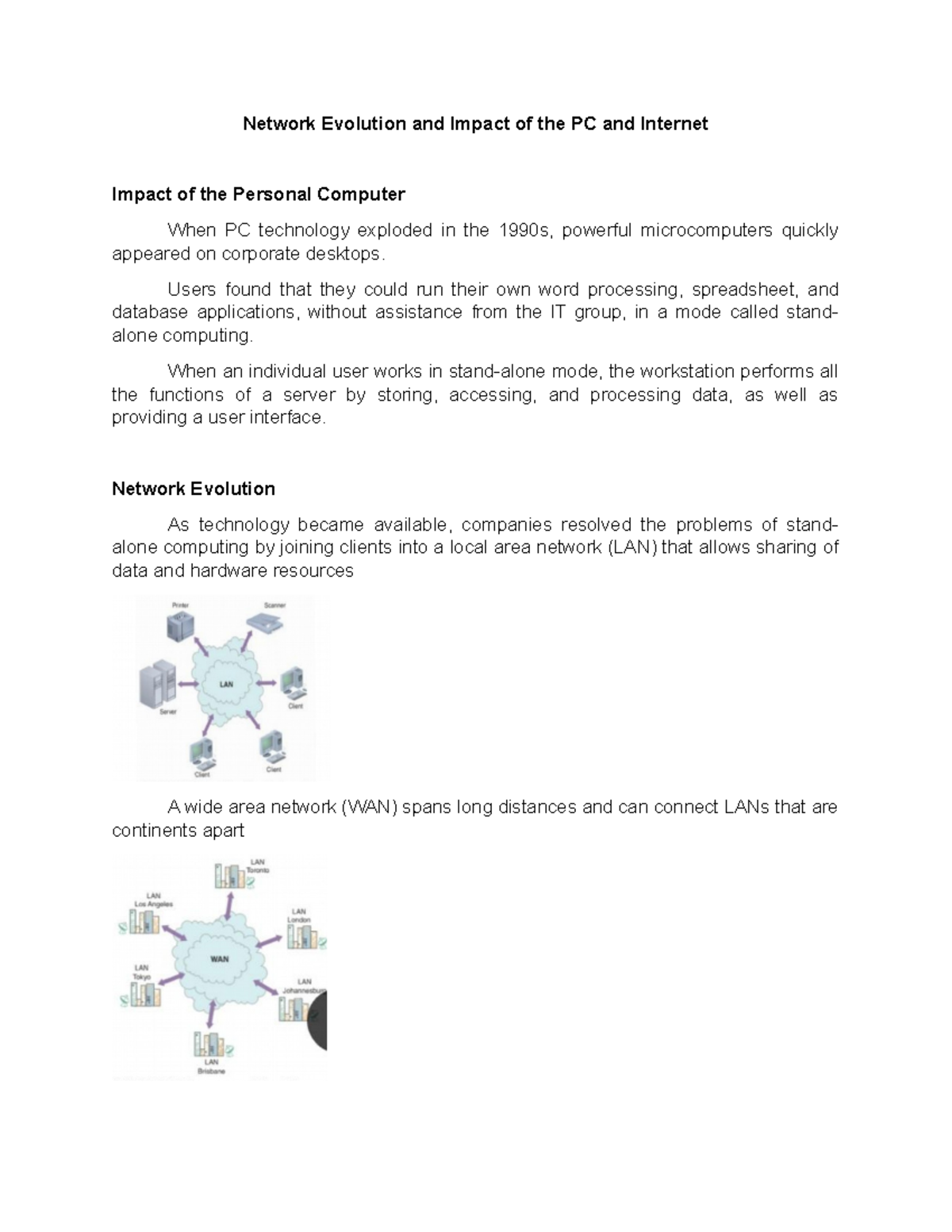 Network evolution and impact of the pc and internet - Network Evolution ...