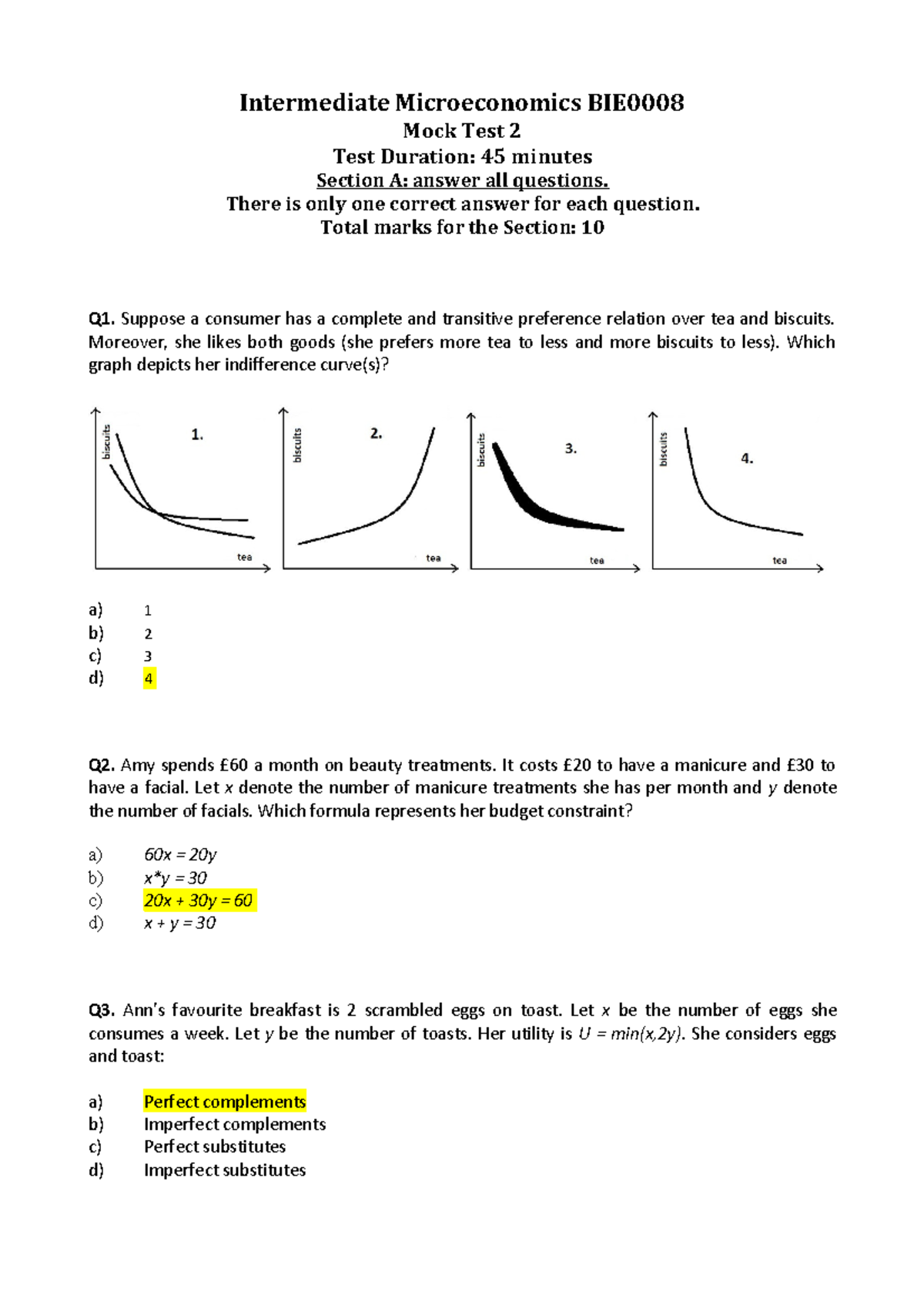 Mock test 2 with answers - Intermediate Microeconomics BIE0008 Mock ...