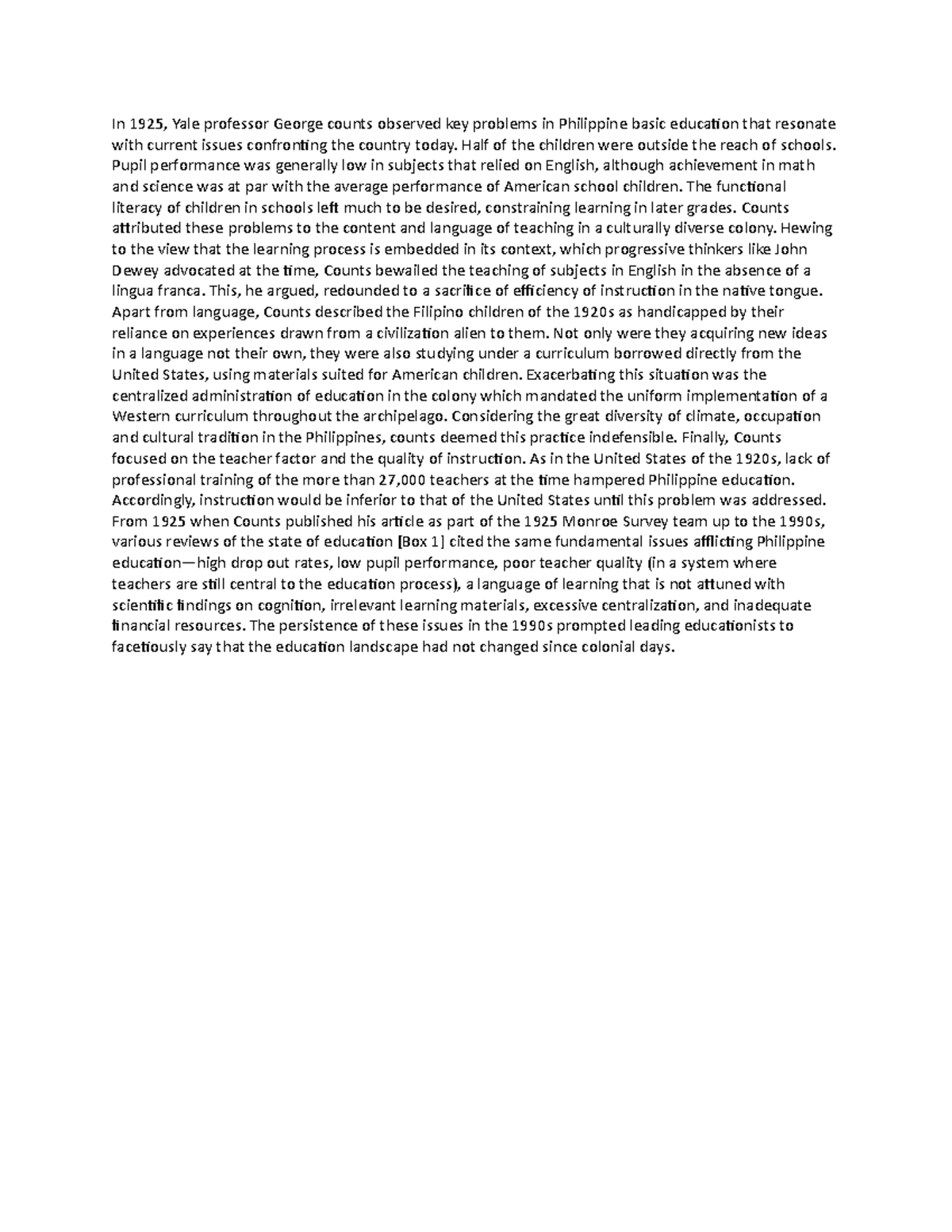 Document - About Yale - In 1925, Yale professor George counts observed ...