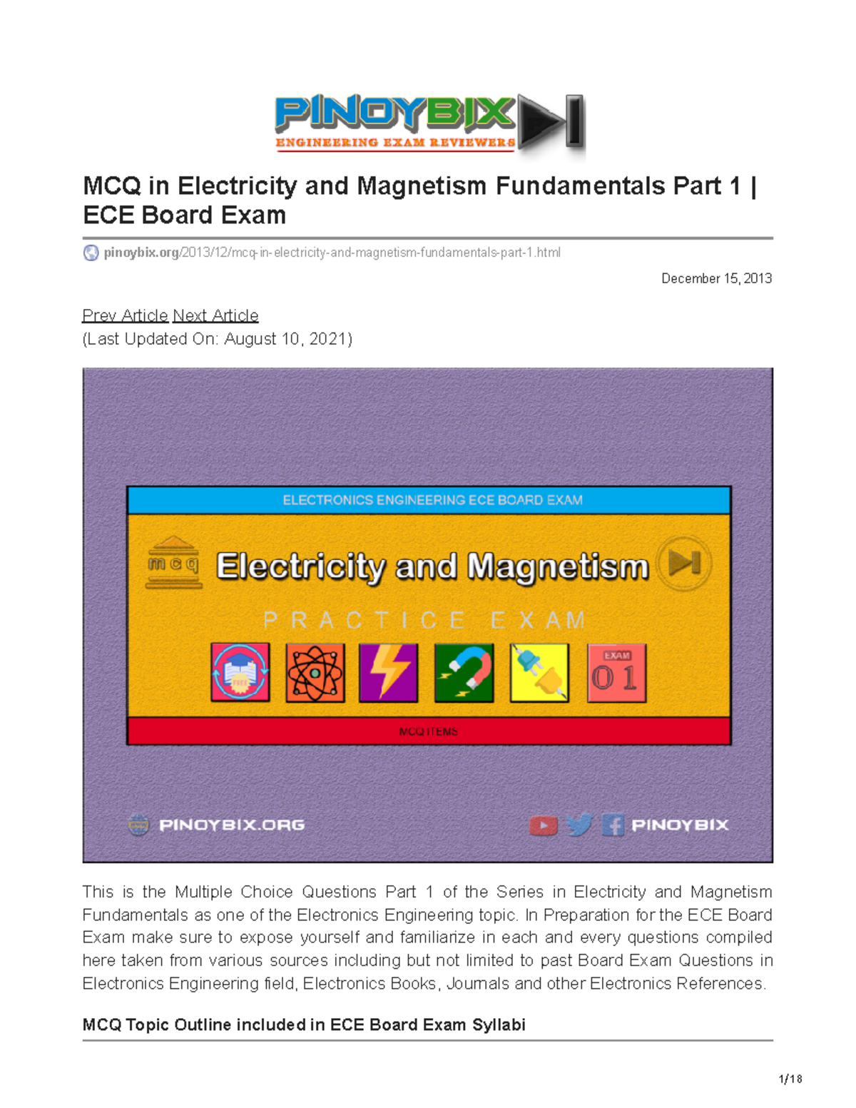 MCQ in Electricity and Fundamentals Part 1 ECE Board Exam