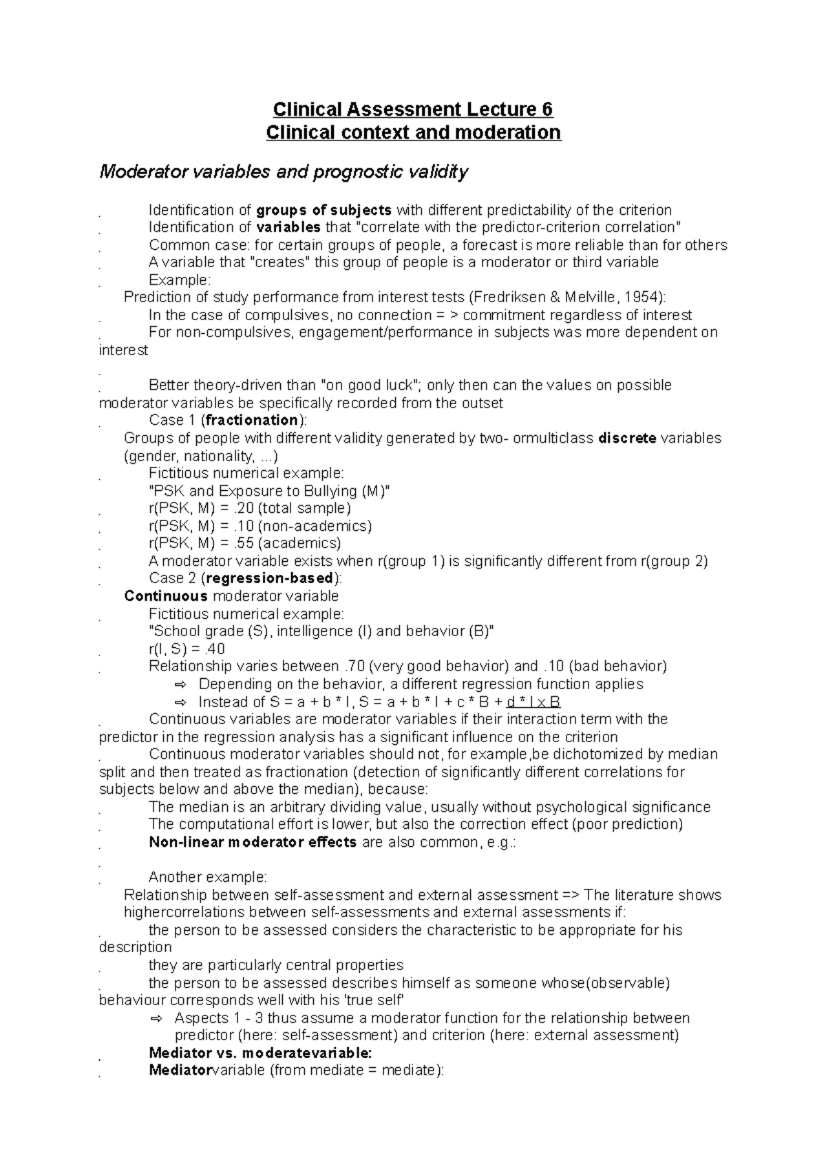 Clinical Assessment Lecture 6 - Clinical context and moderators ...