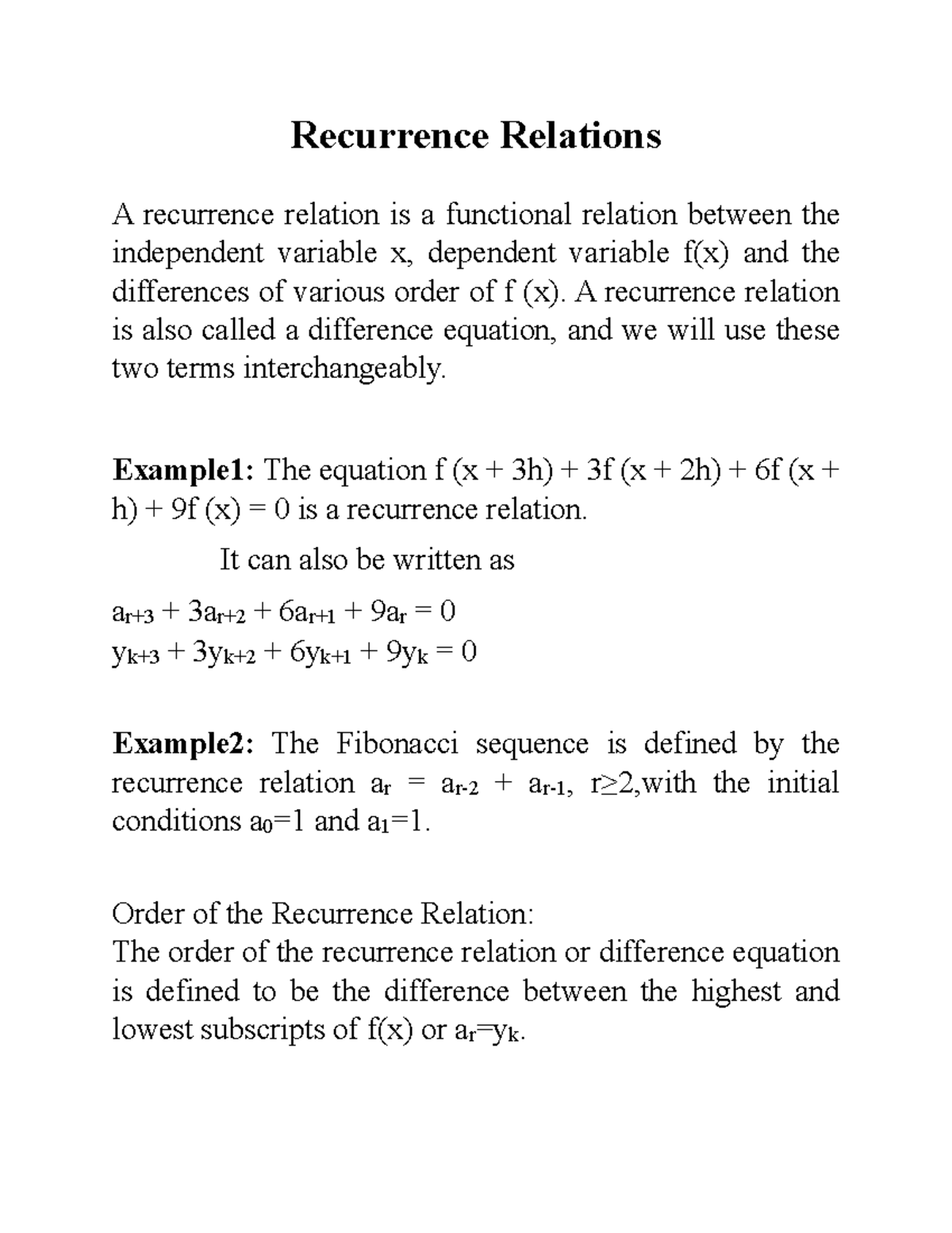 Recurrence Relations Examination Point If View Recurrence Relations A Recurrence Relation Is 6423