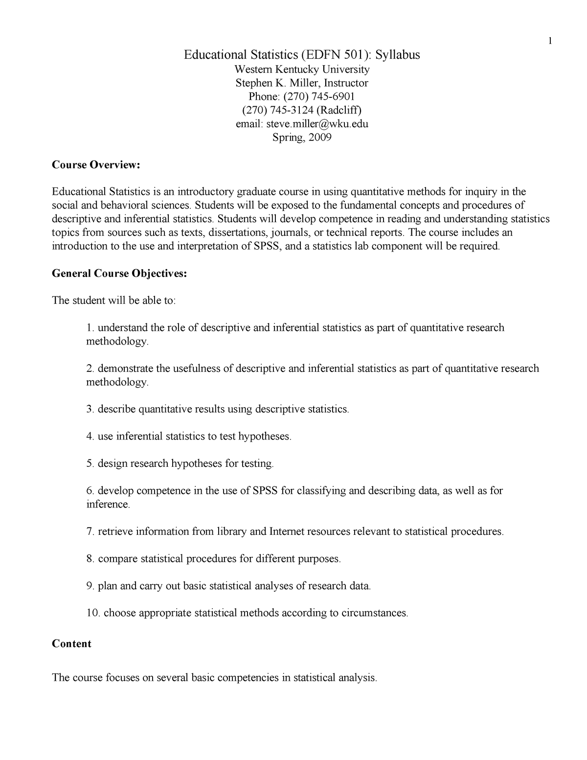 Edfn-501 - Educational Statistics (EDFN 501): Syllabus Western Kentucky ...