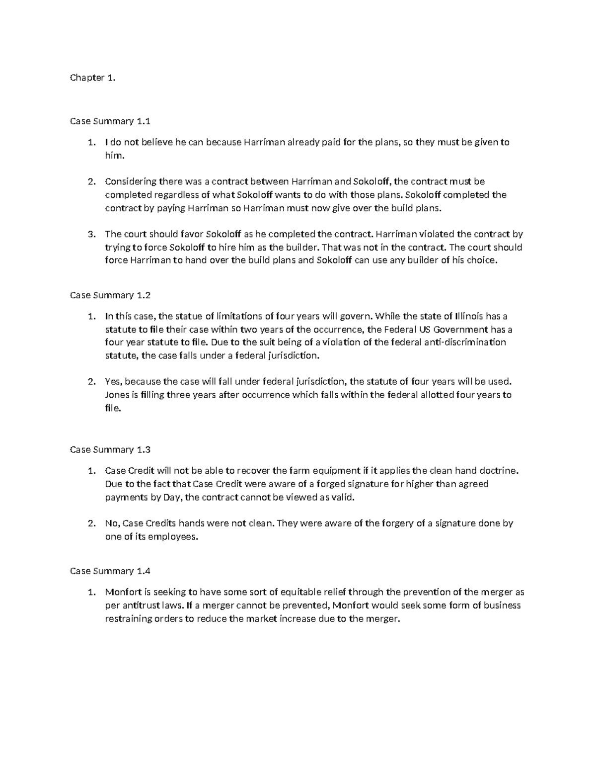 Chapter 1 Case Study - Summary Business Law - Chapter 1. Case Summary 1 ...