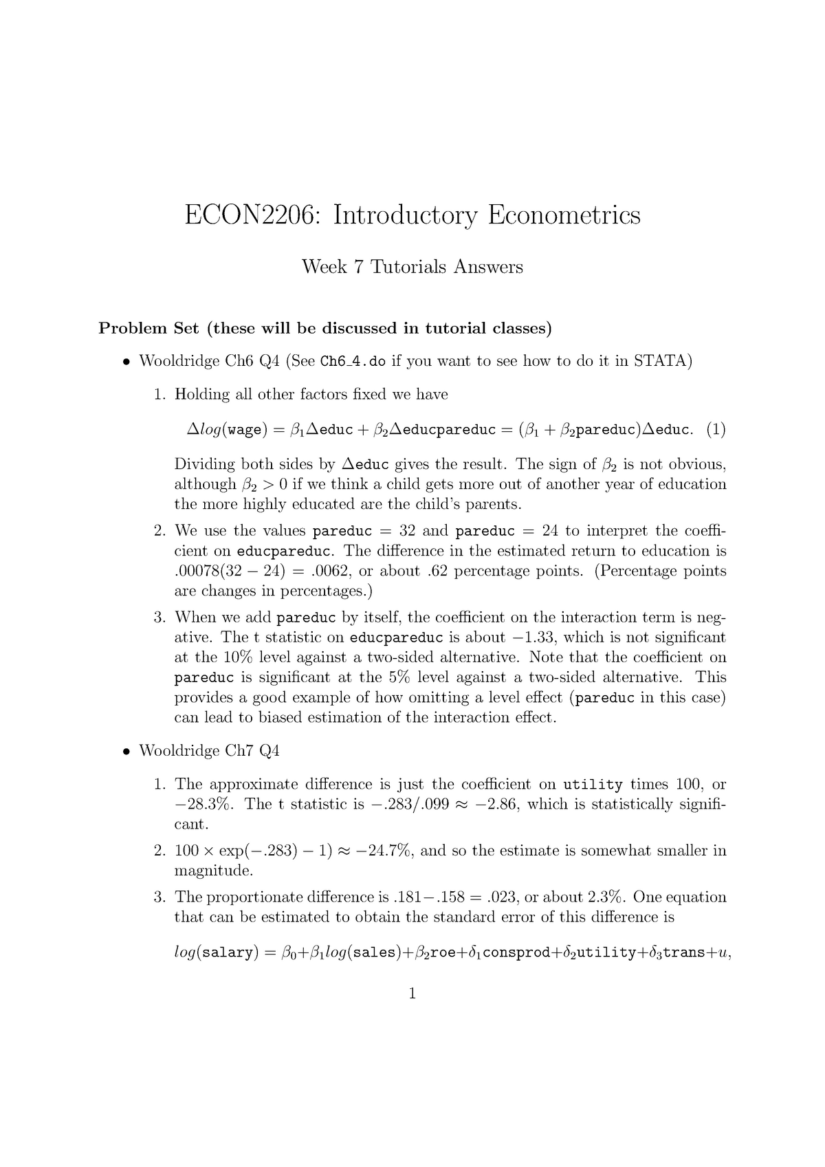 TUT7 ANS - Week 7 Tutorial ANSWERS From T3_2020 - ECON2206 ...