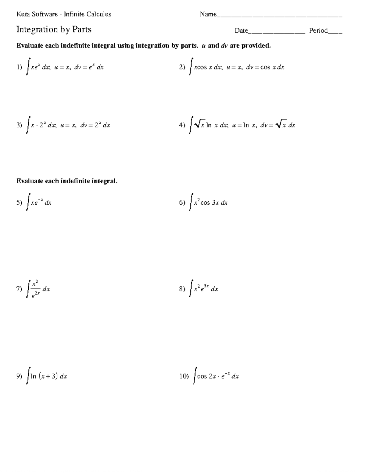 Integration Worksheets Questions - ©T l 280 L 173 U ZKludtlaM GSfoifat ...