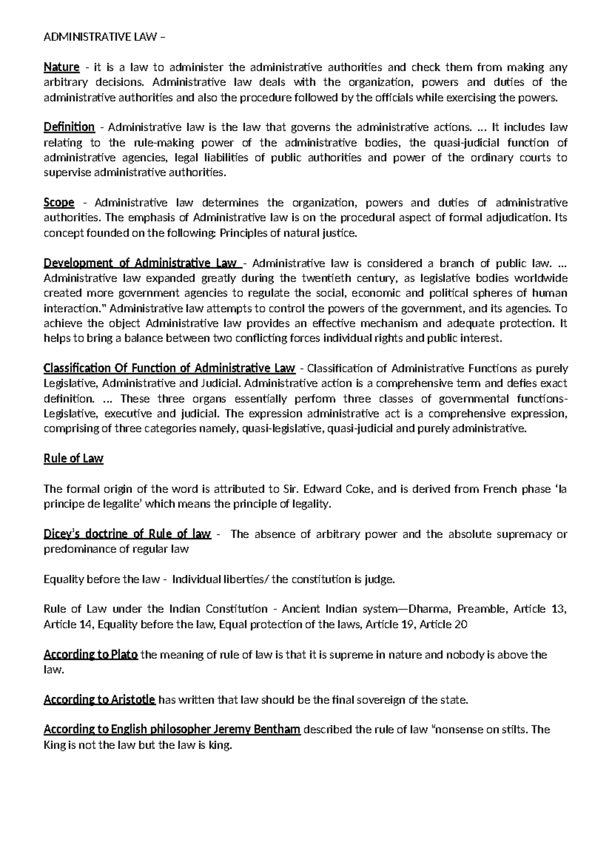Administrative Law Study Material - ADMINISTRATIVE LAW – Nature - it is ...