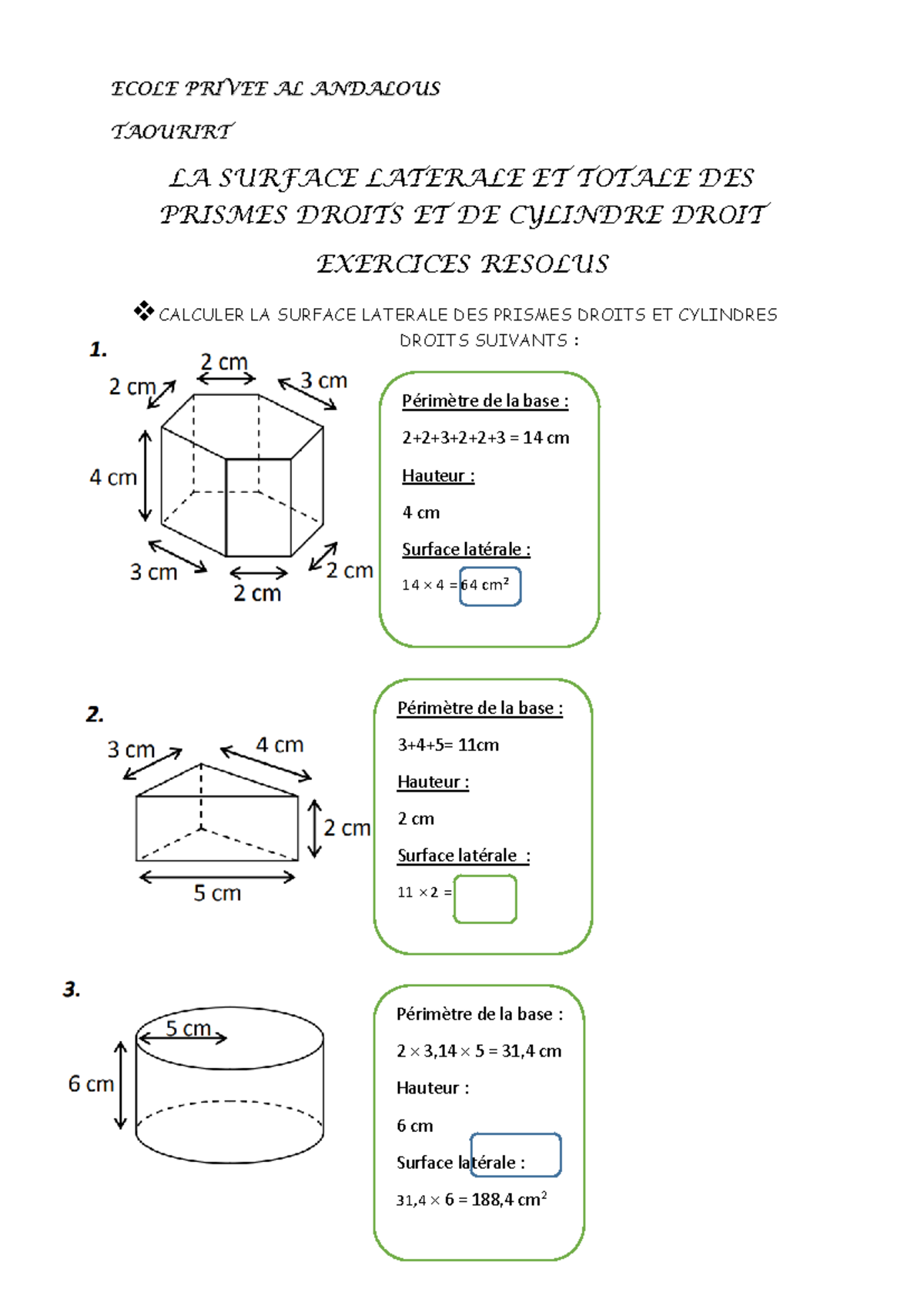 LA Surface Laterale ET Totale DES Prismes Droits ET DE Cylindre Droit ...