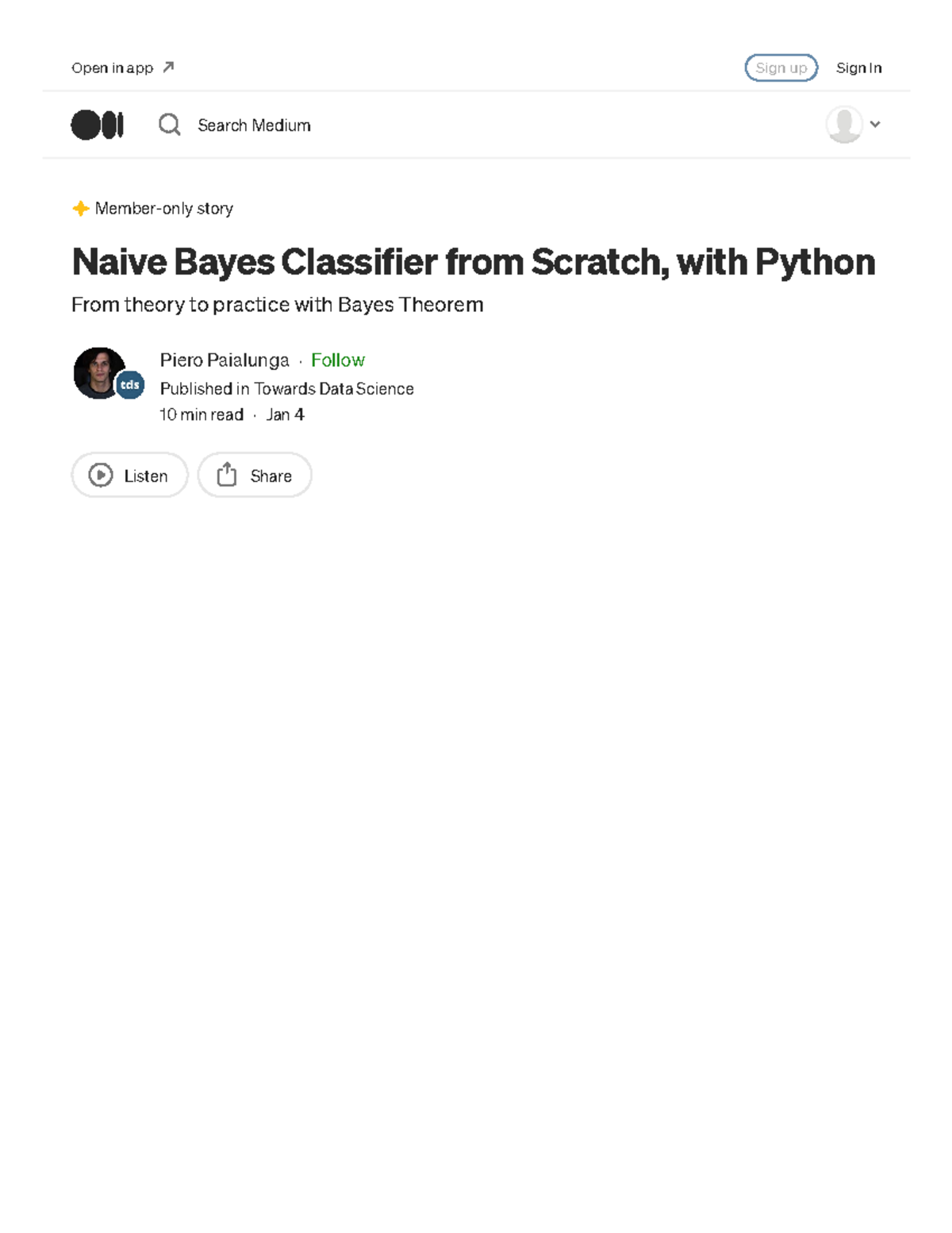 Naive Bayes Classifier From Scratch, With Python By Piero Paialunga ...