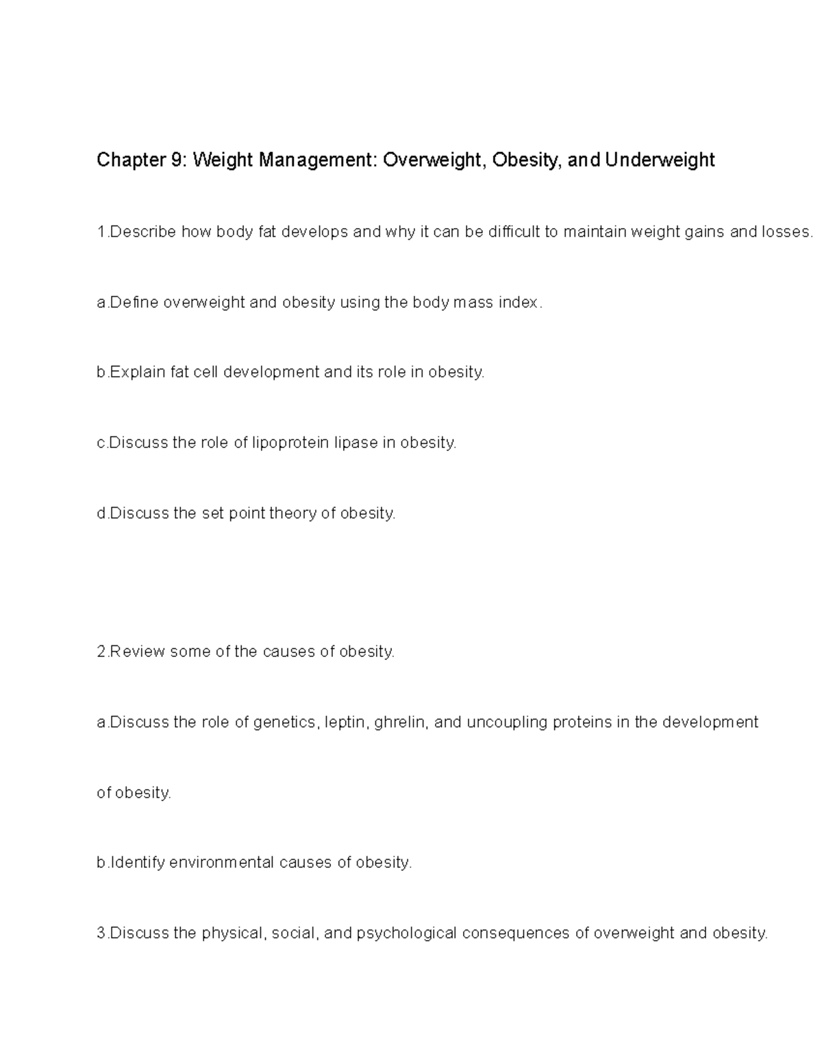 Chapter 9 An Overview of Nutrition Chapter 9 Weight Management