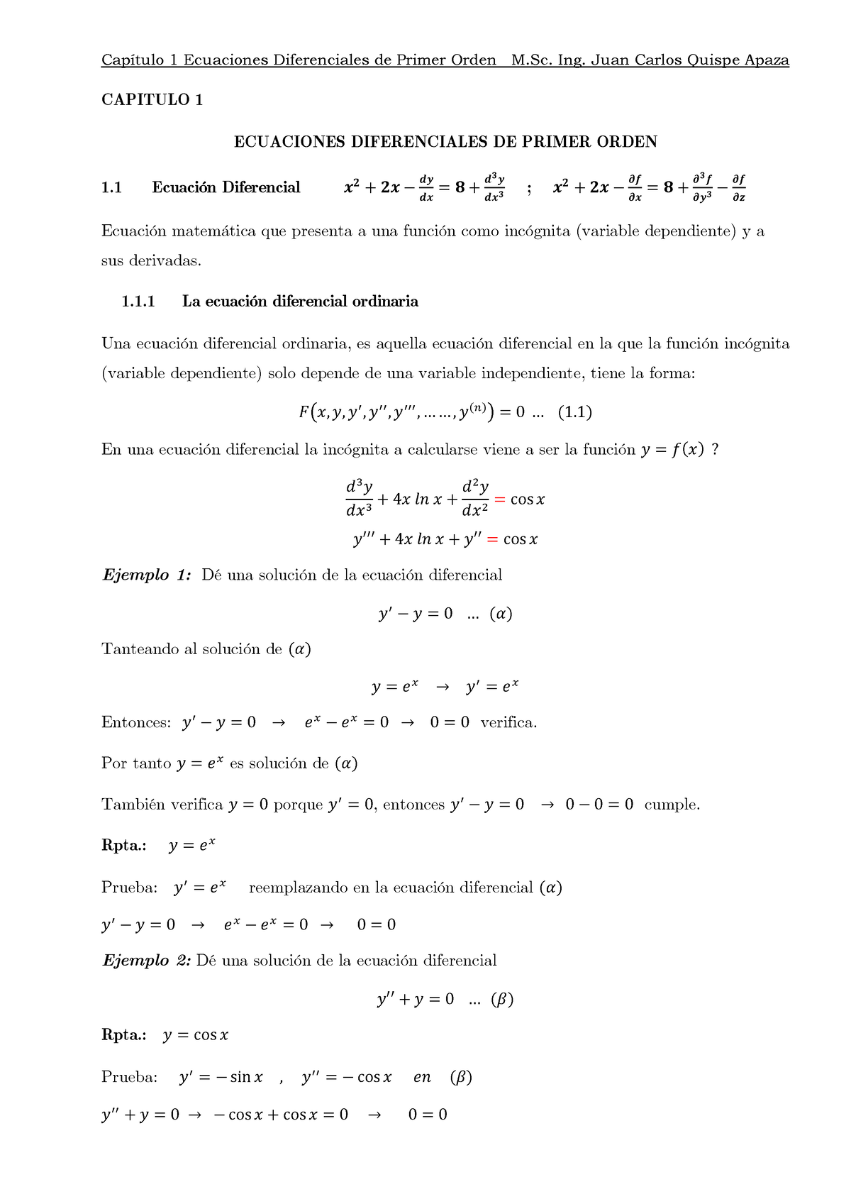 1. Cap 1 Ecuaciones Diferenciales 1er Orden - CAPITULO 1 ECUACIONES ...