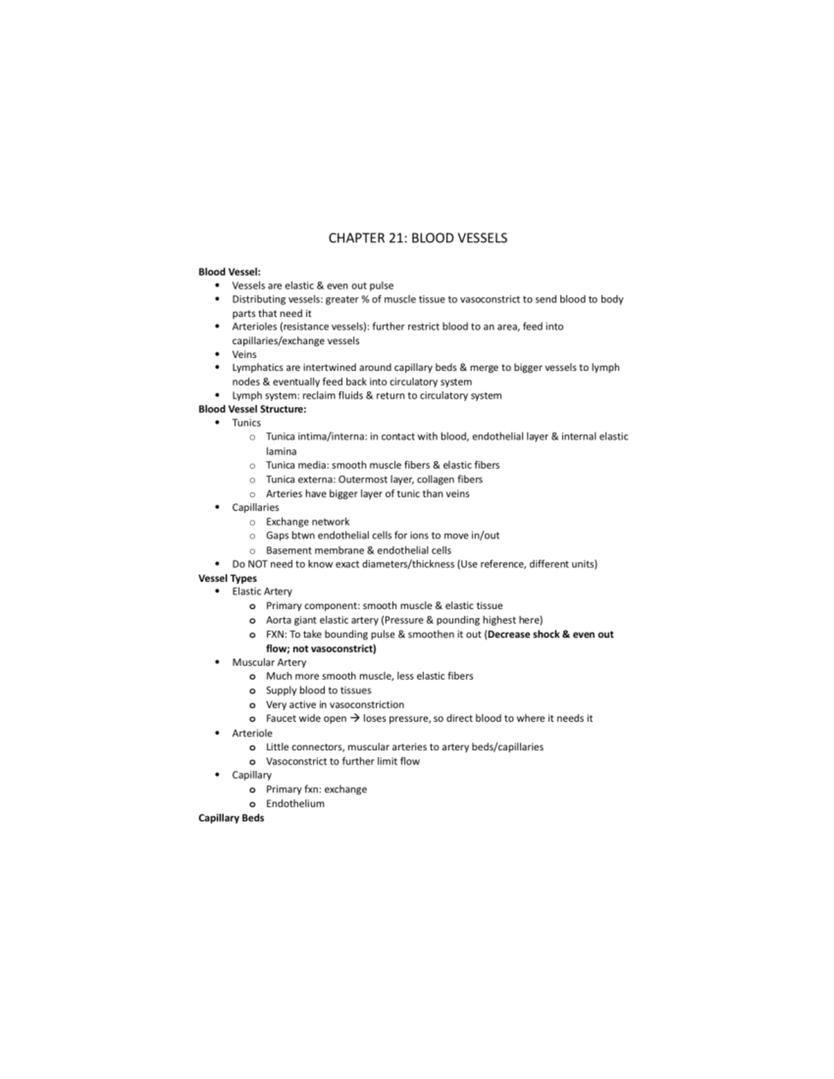 Chapter 21 Blood Vessels Anatomy Notes - BIOL 320 - Studocu