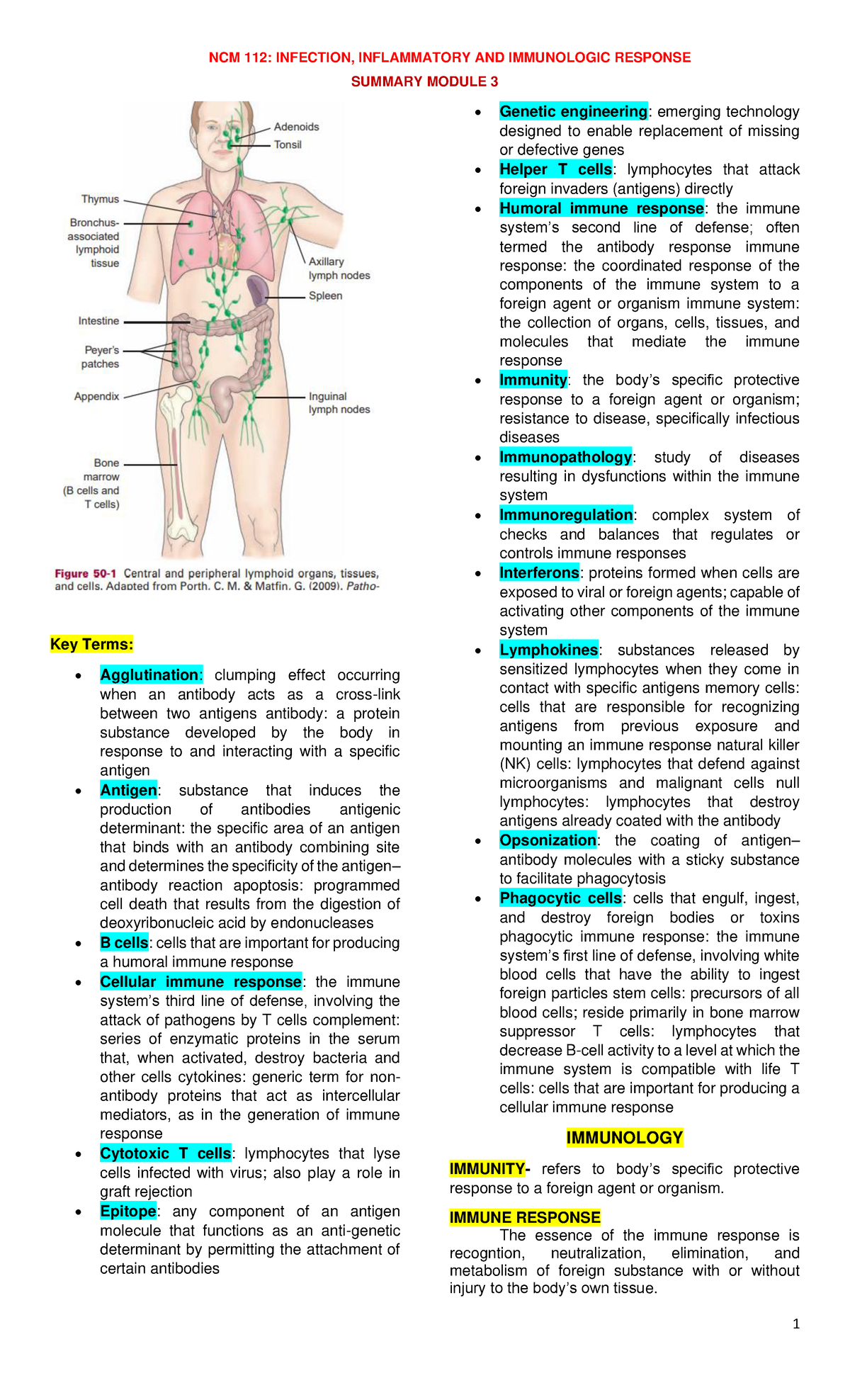 Summary Topic - NCM 112 Module 3 - SUMMARY MODULE 3 Key Terms ...