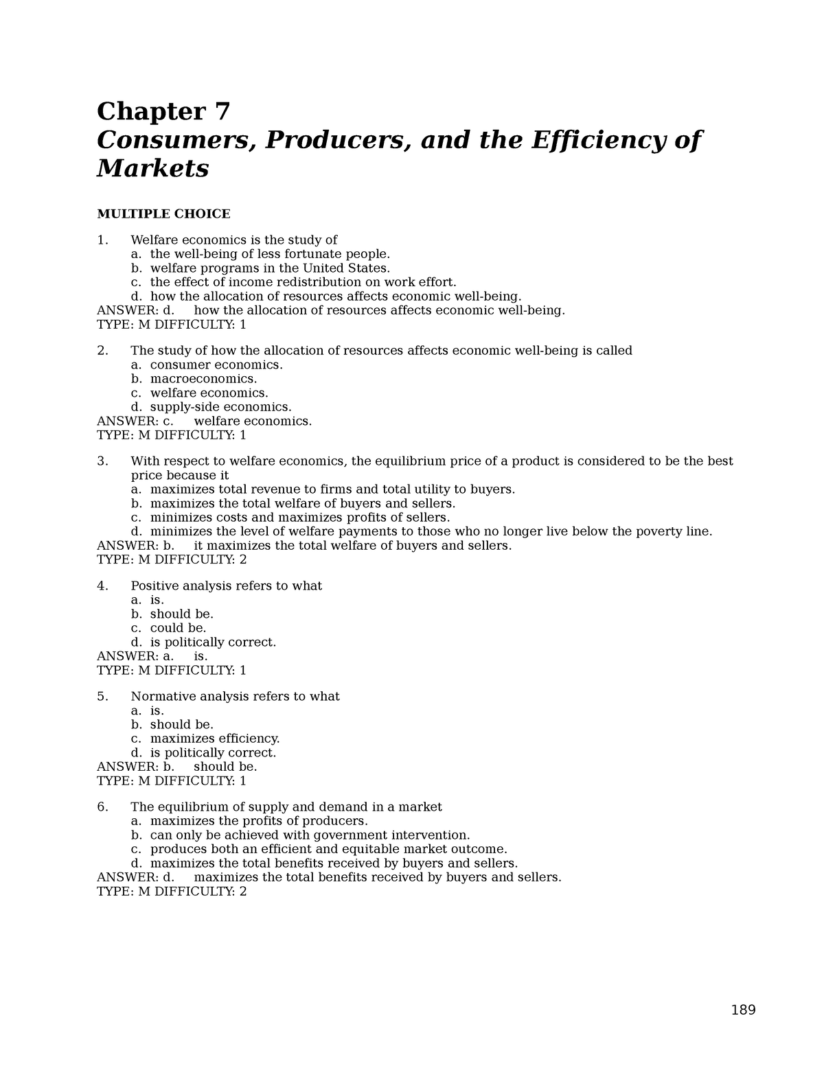 Chapter 7 - MCQ - Chapter 7 Consumers, Producers, And The Efficiency Of ...