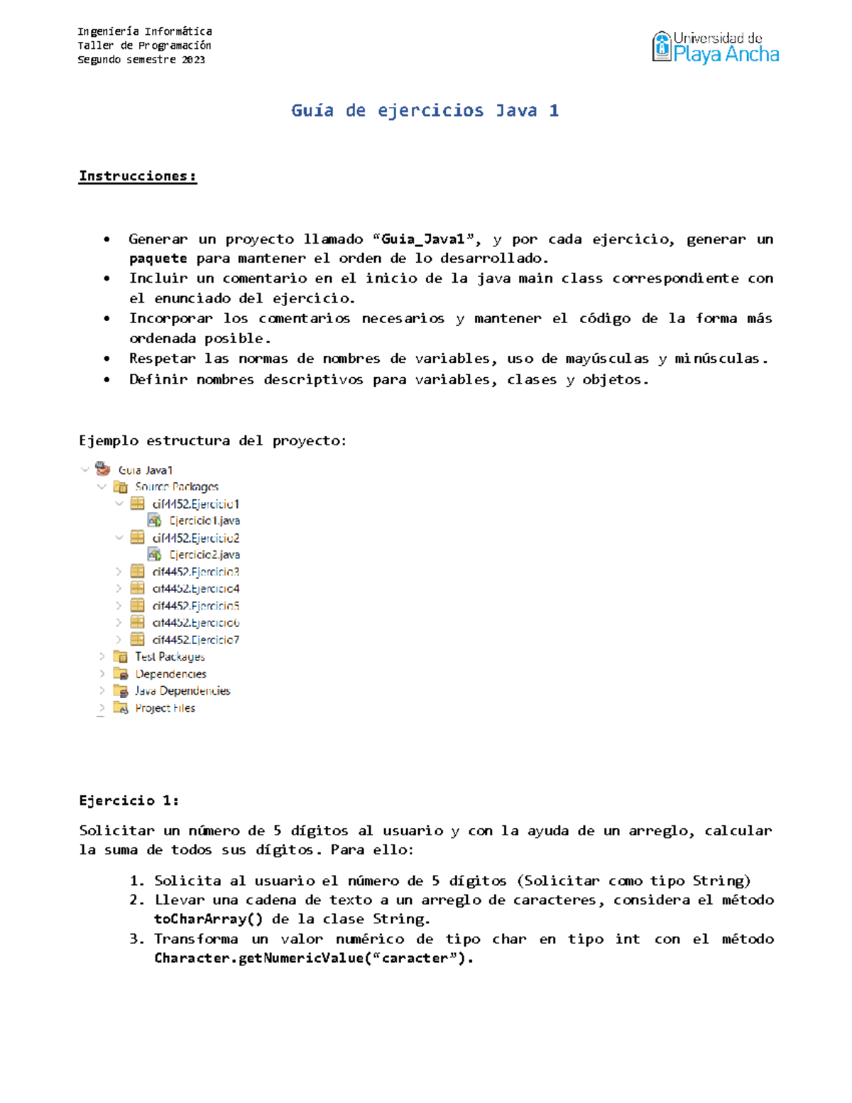 11 2023 10 11 Guia Ejercicios JAVA 1 - Ingeniería Informática Taller de ...