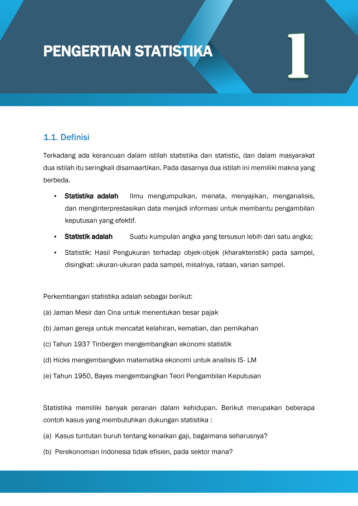 Pengertian Statistika - PENGERTIAN STATISTIKA 1. Definisi Terkadang Ada ...