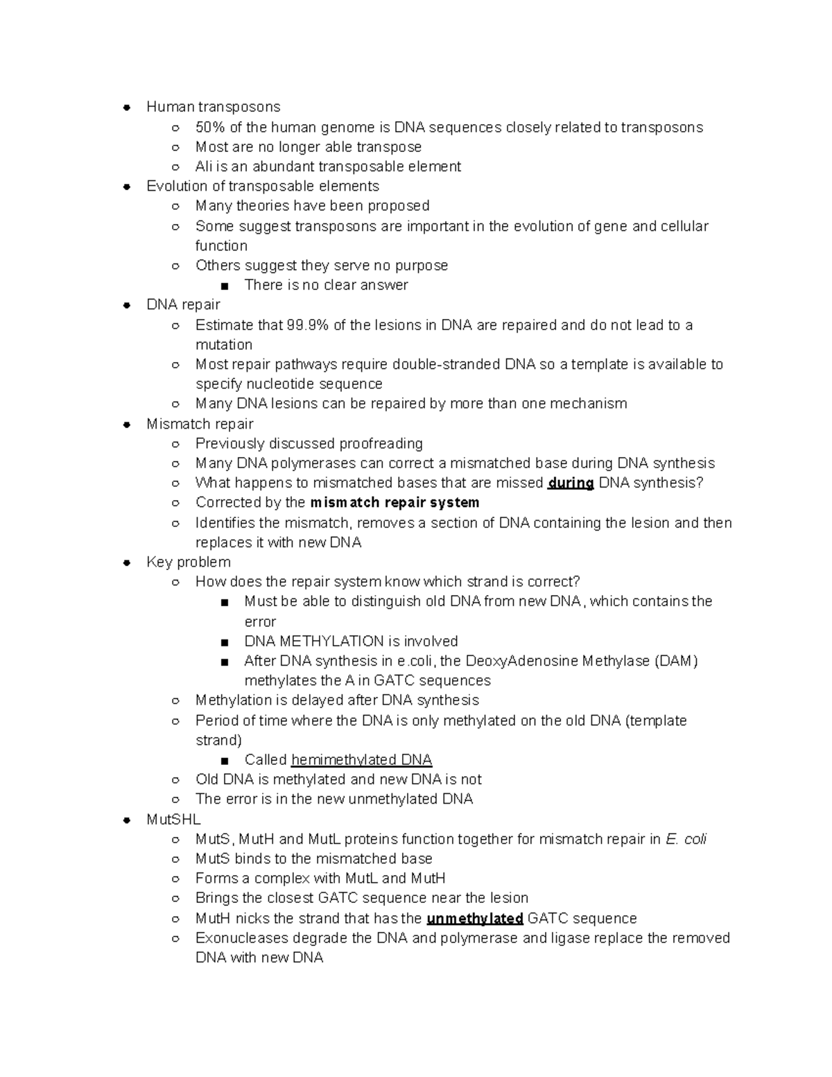 Genetics Chapter 18 Notes Part 14 - Human transposons 50% of the human ...