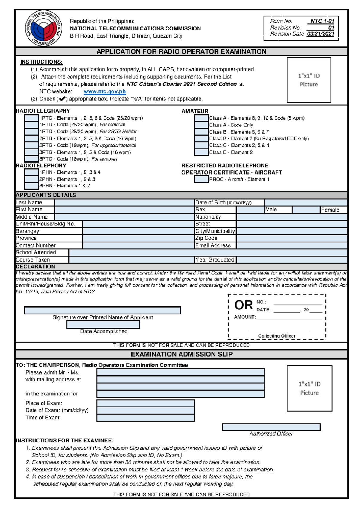 Form-No - Ham radio - Republic of the Philippines NATIONAL ...