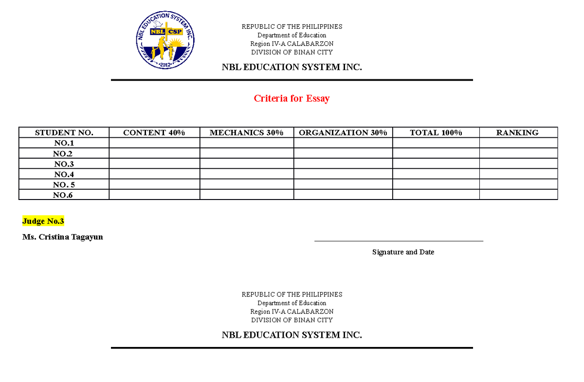 Tally shhet - FOR GENERAL PURPOSE - REPUBLIC OF THE PHILIPPINES ...