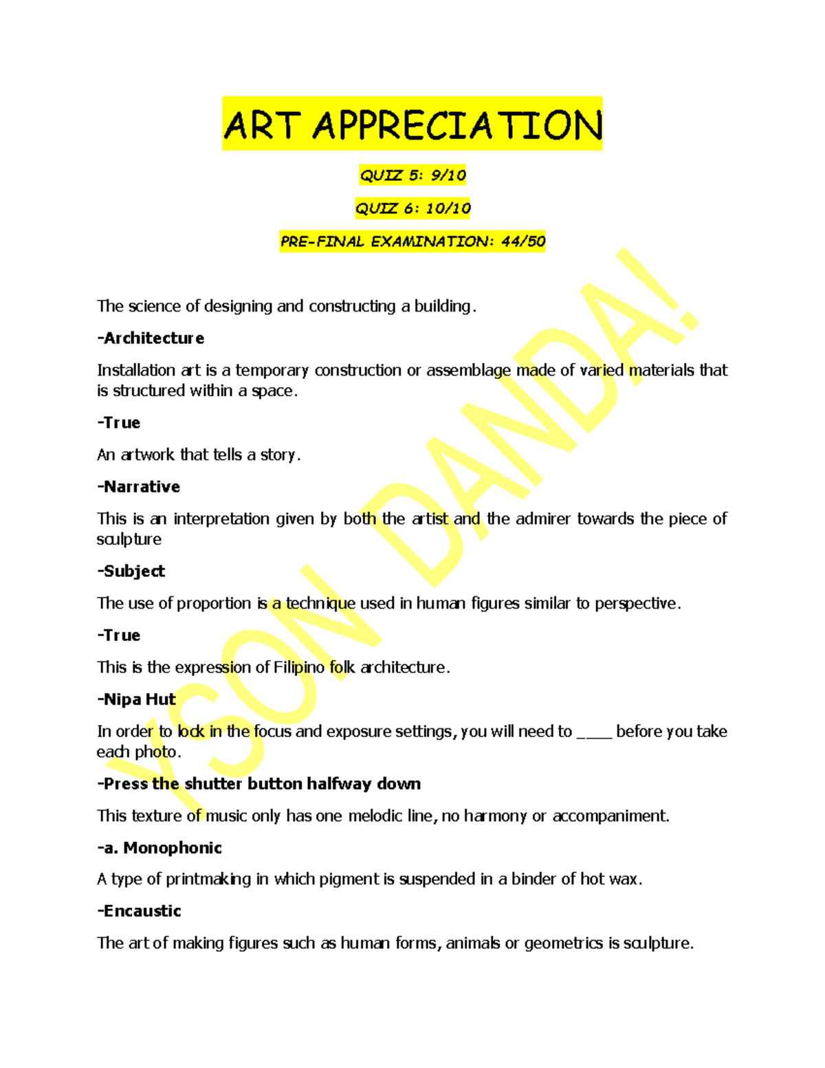 Toaz Art appreciation answer key ART APPRECIATION QUIZ 5 9/ QUIZ 6