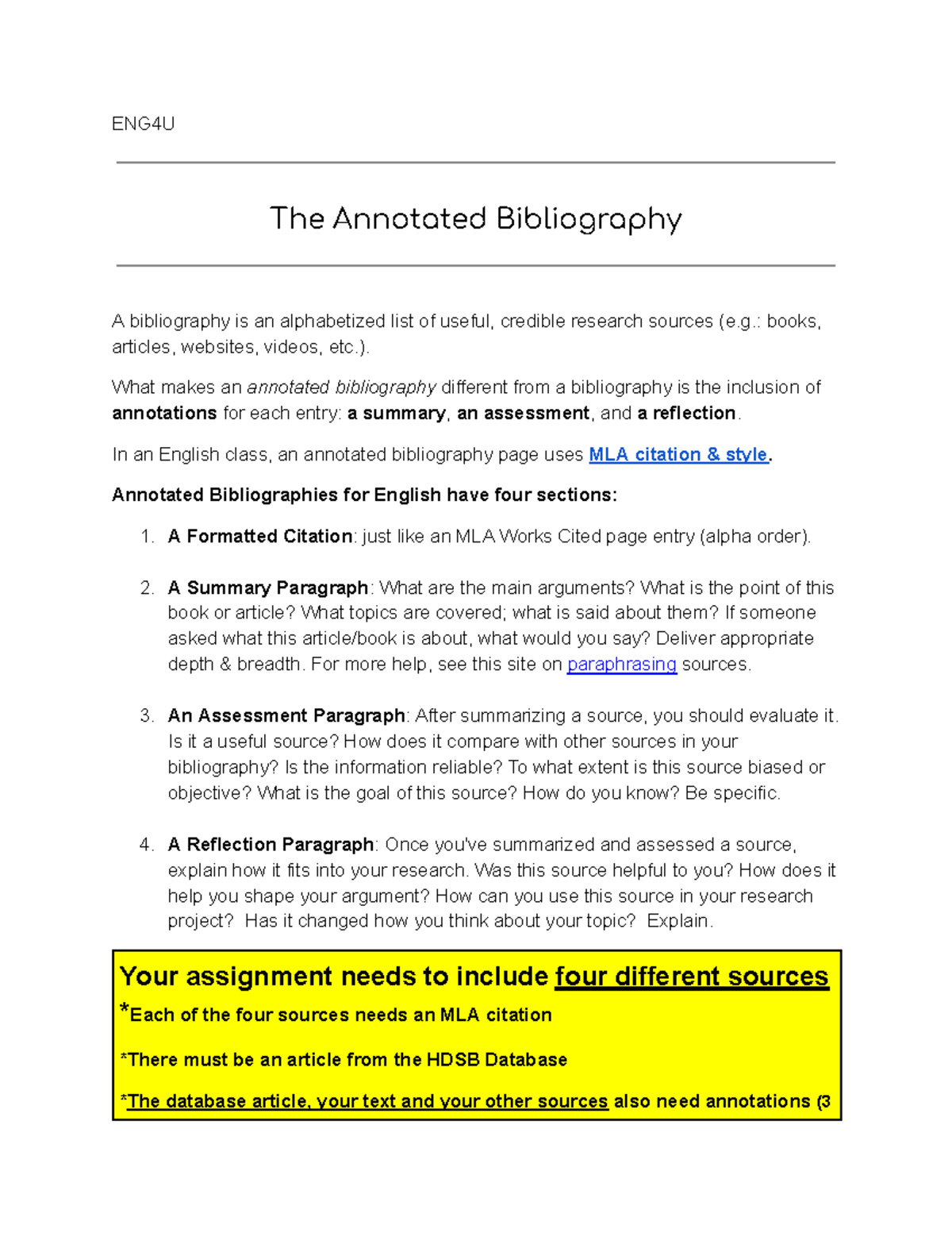 4U The Annotated Bibliography Assignment - ENG4U The Annotated ...