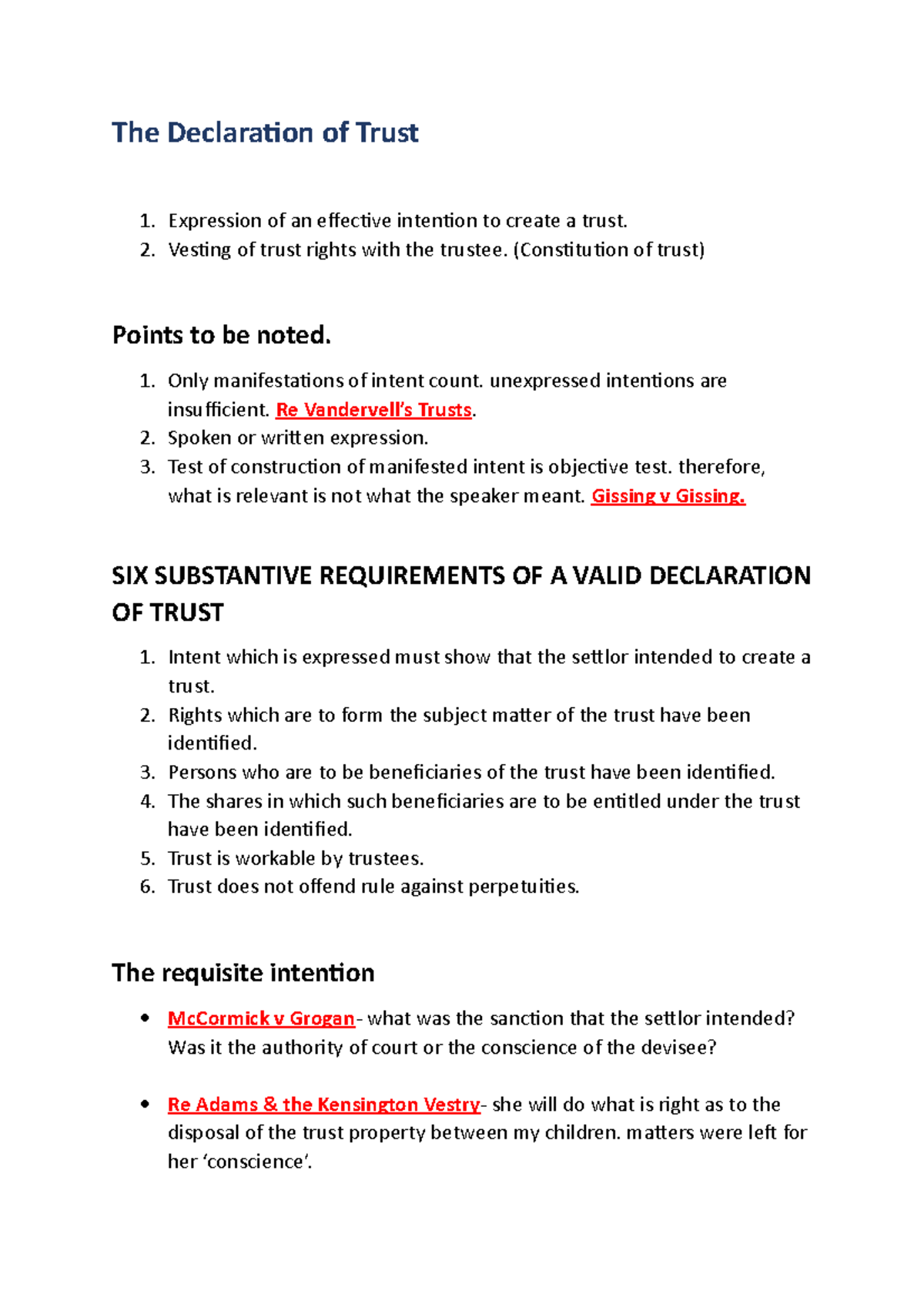 The Declaration of Trust The Declaration of Trust Expression of an