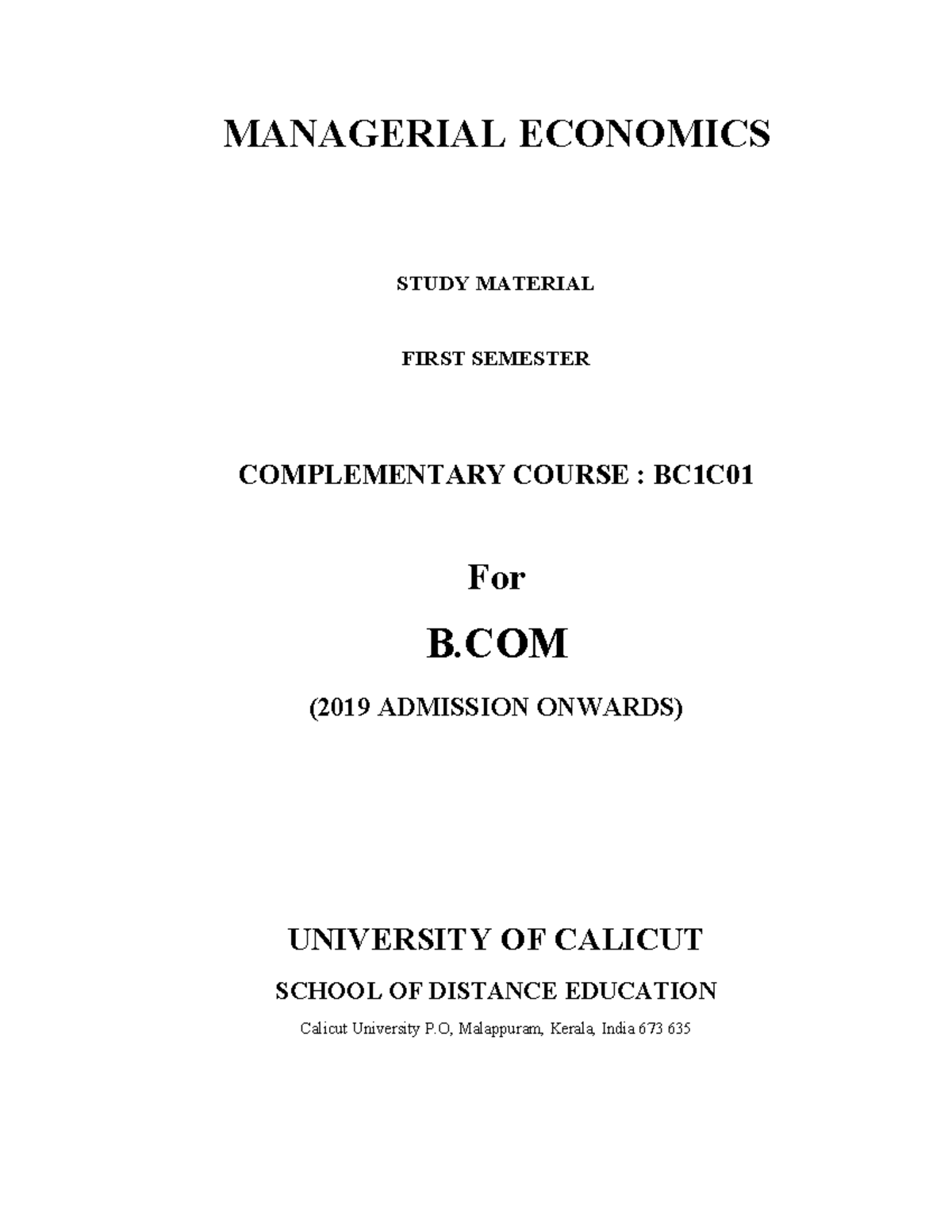 Managerial Economics Study Material Of Bcom - B.com Finance - Studocu