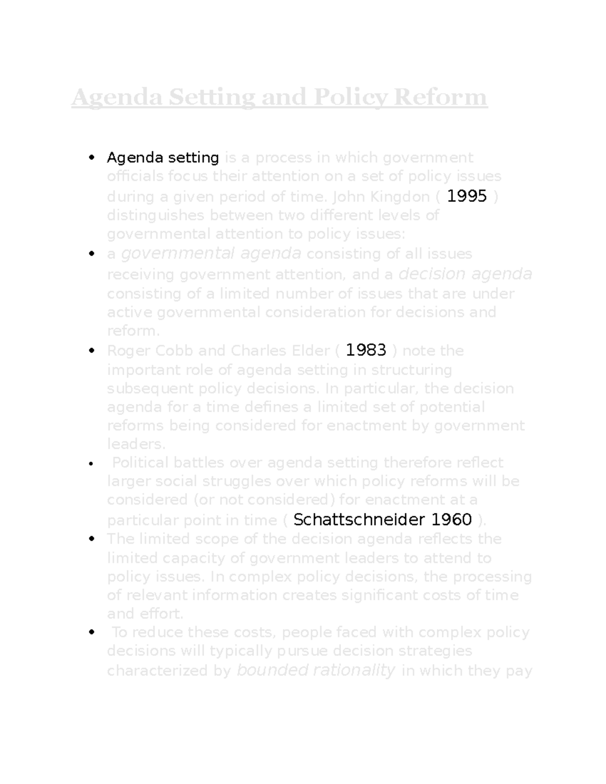 Week 4 notes on Agenda Setting and Policy Reform Agenda Setting and