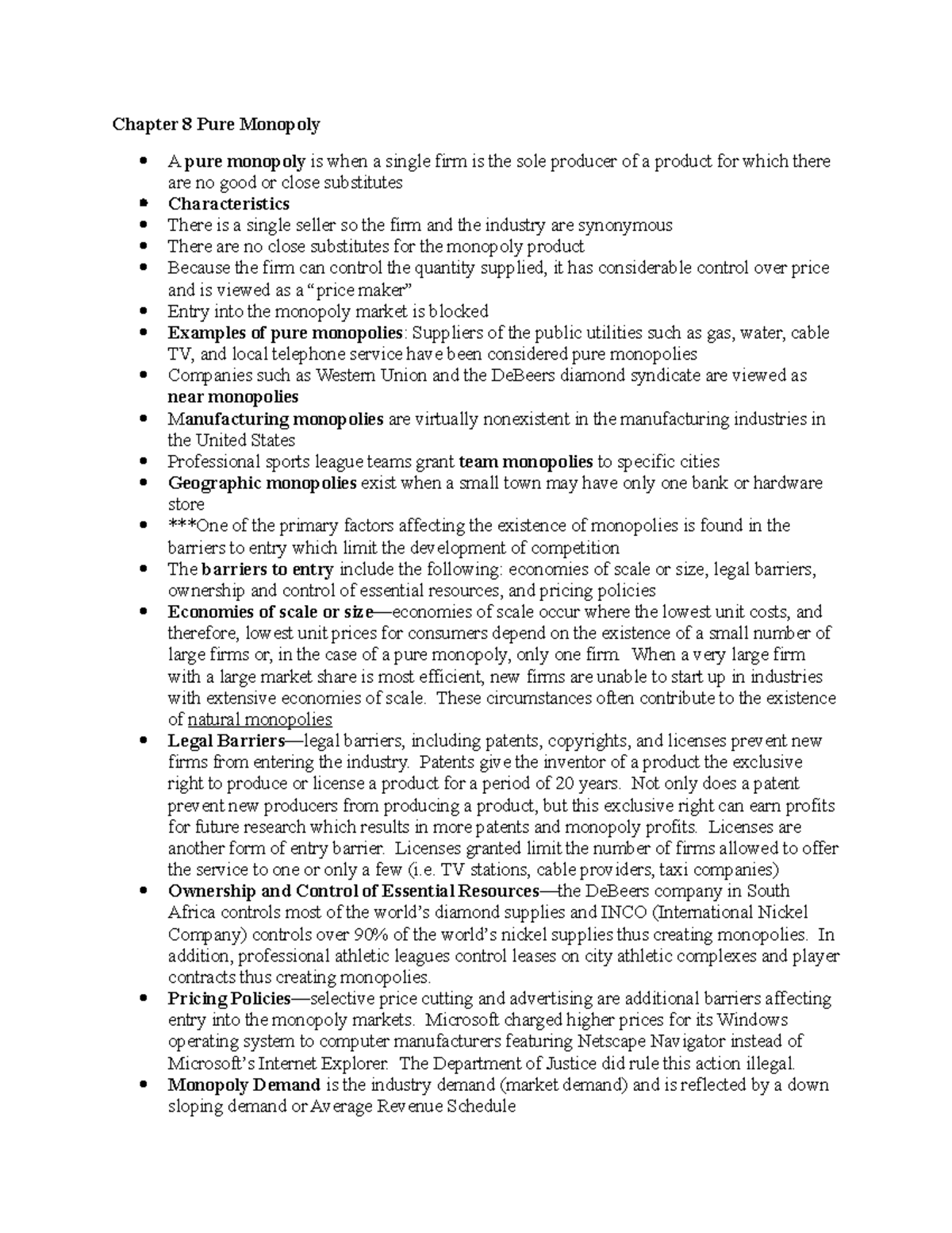 ECON 2302 Ch 8 Notes And Comments - Chapter 8 Pure Monopoly A Pure ...