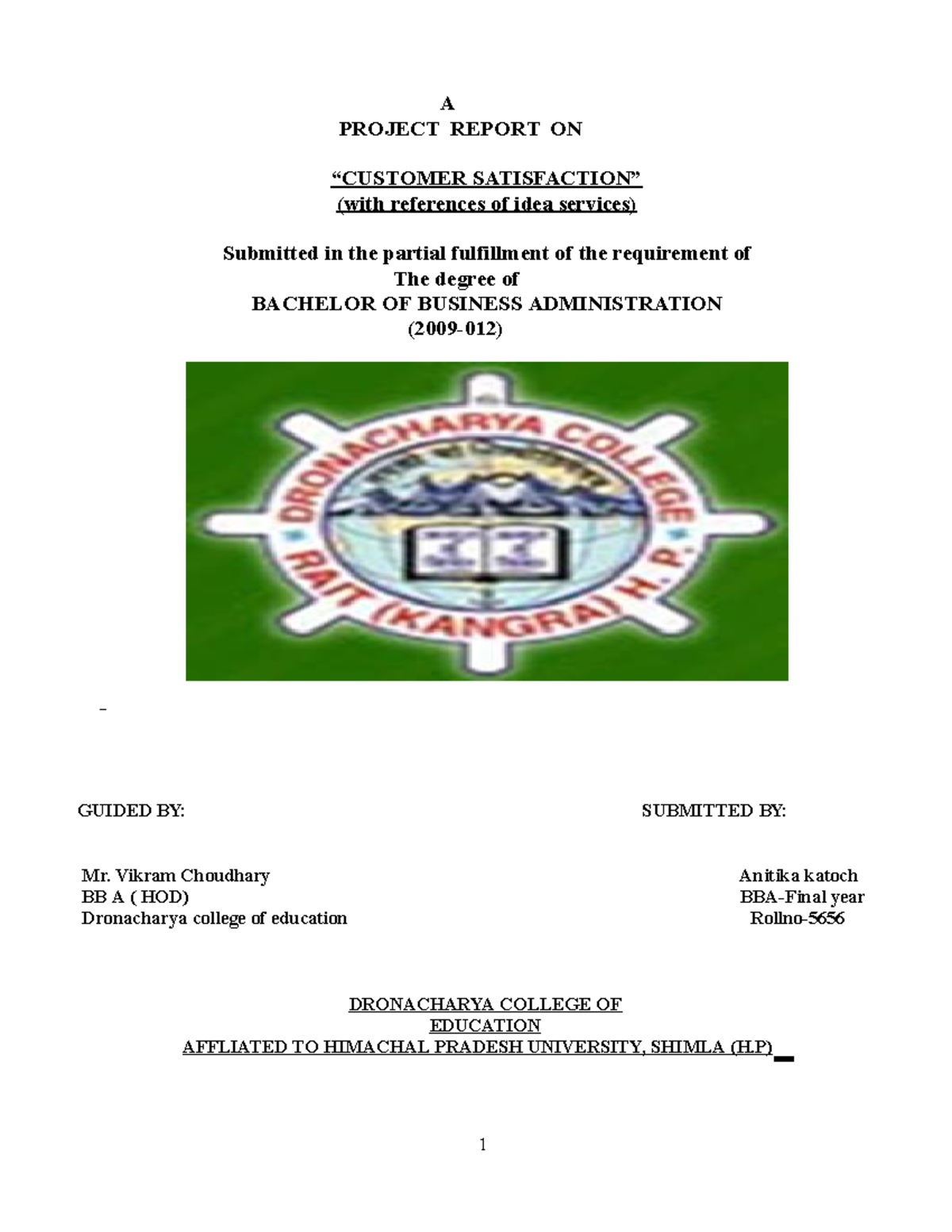 Bba-final-year-project 2023 - 1 A PROJECT REPORT ON “CUSTOMER ...