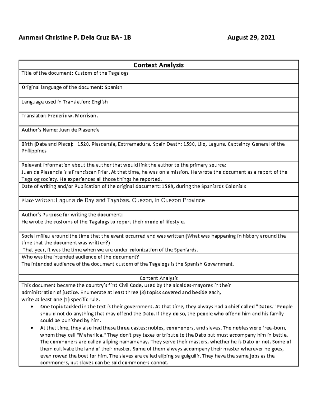 Context and content analysis on customs of the tagalogs arnmari