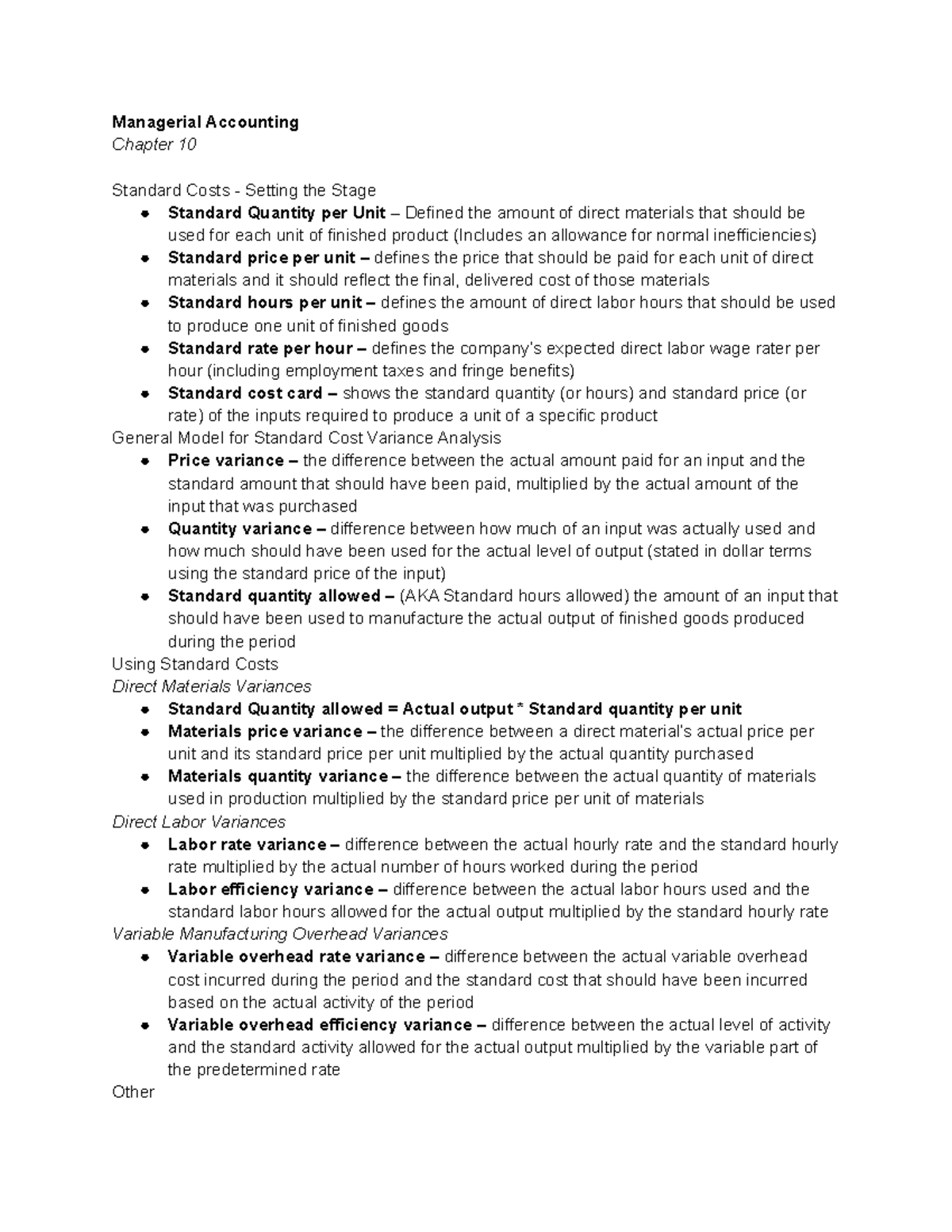 Chapter 10 Managerial Accounting notes with Lucy Chen. Managerial