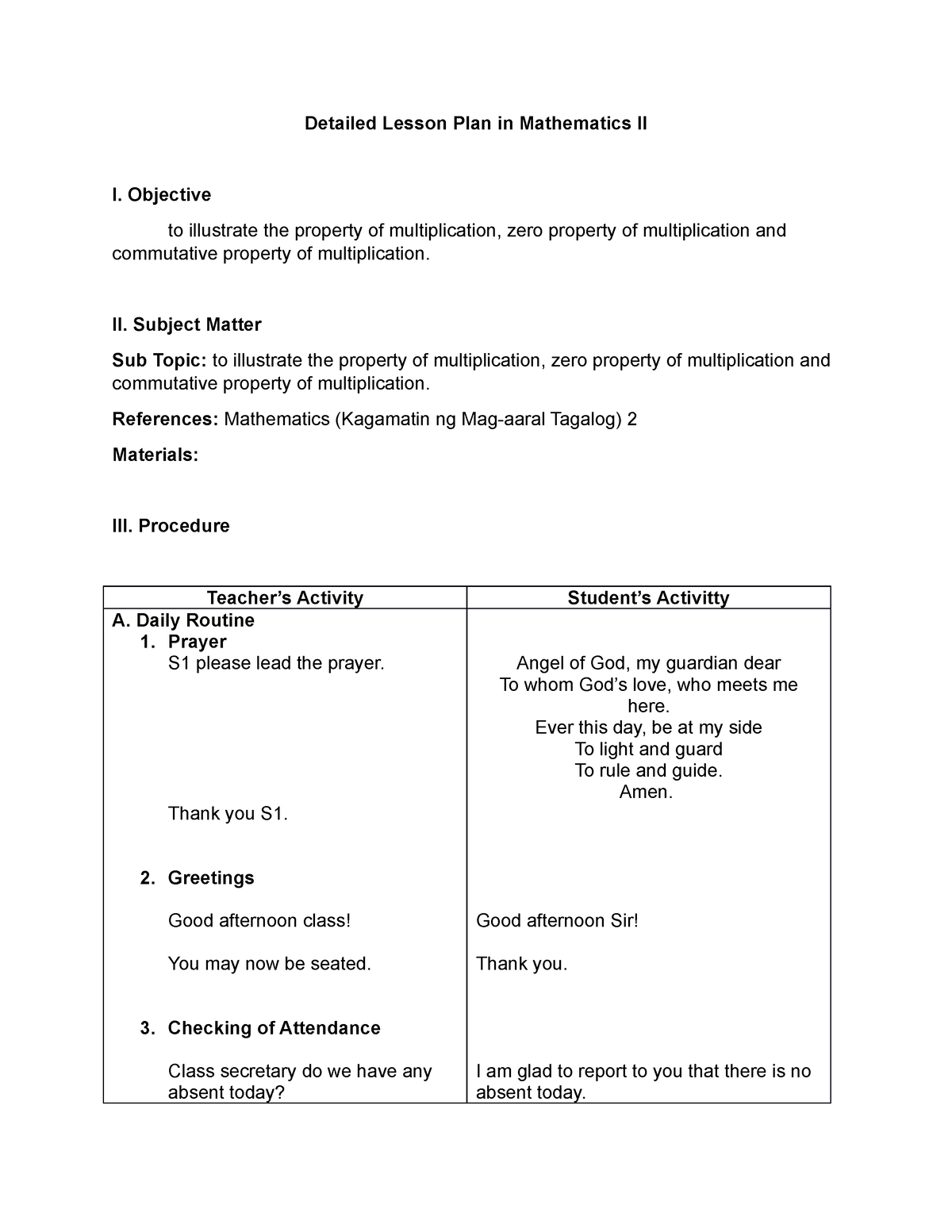 Detailed Lesson Plan In Mathematics II By Cris Detailed Lesson Plan 