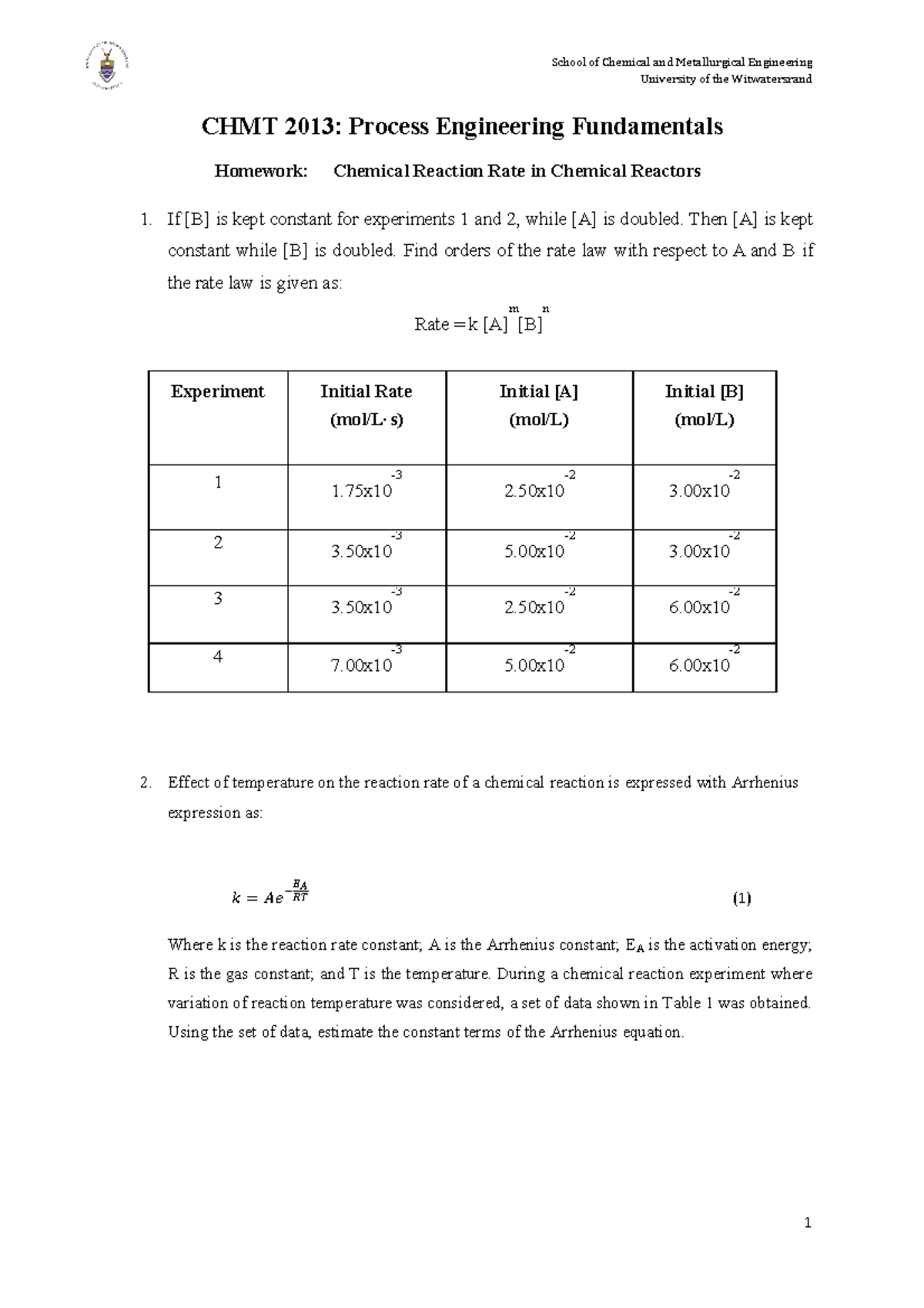CHMT2013-Tutorial 1-17-04-2018-Homework - School of Chemical and ...