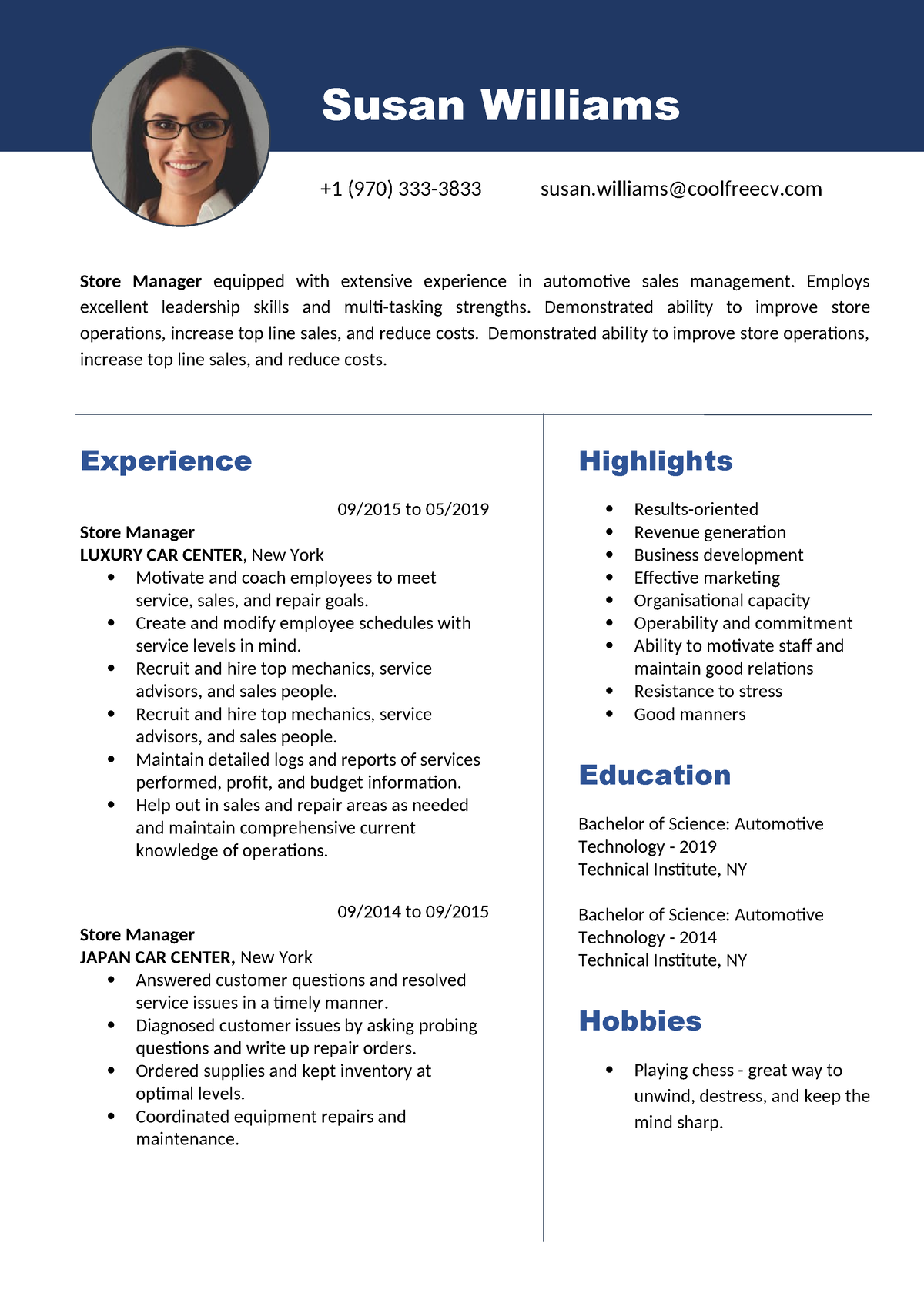 CV Template 0003 - As for references - Susan Williams Store Manager ...