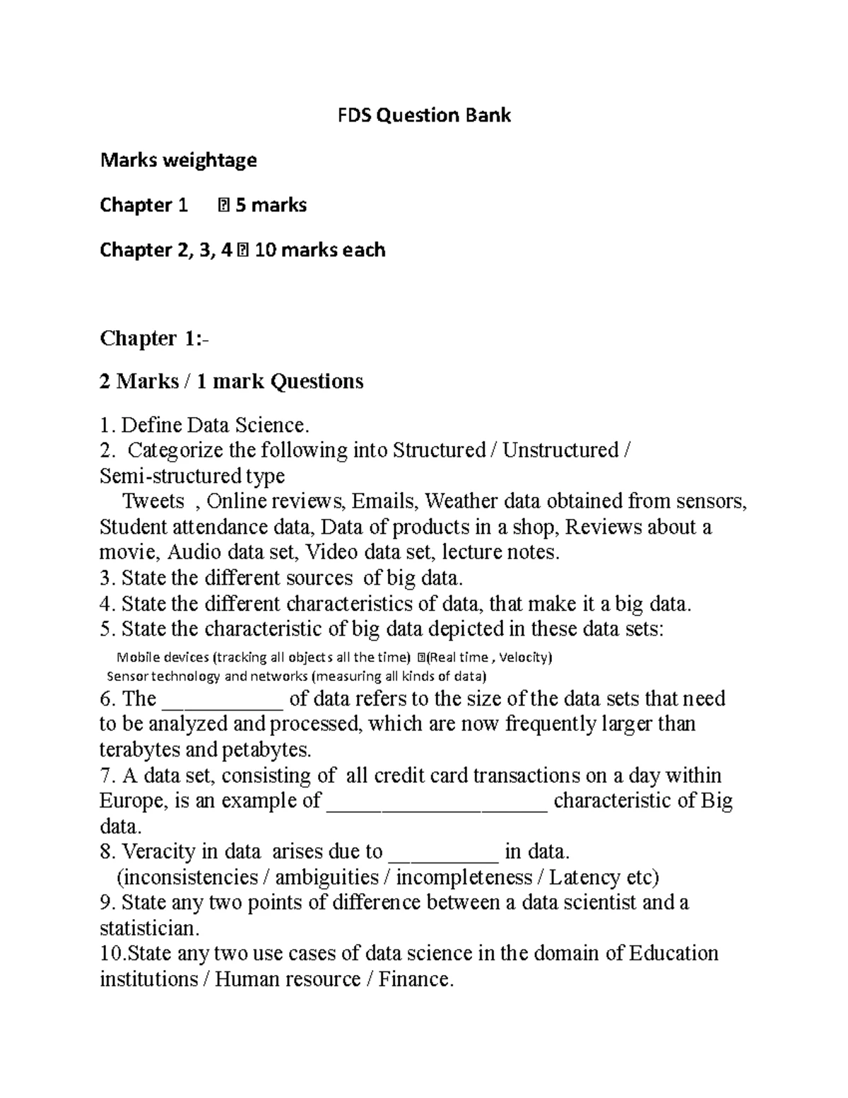 FDS CH1 - Notes - FDS CH 1 : Introduction to data science Data sciece ...