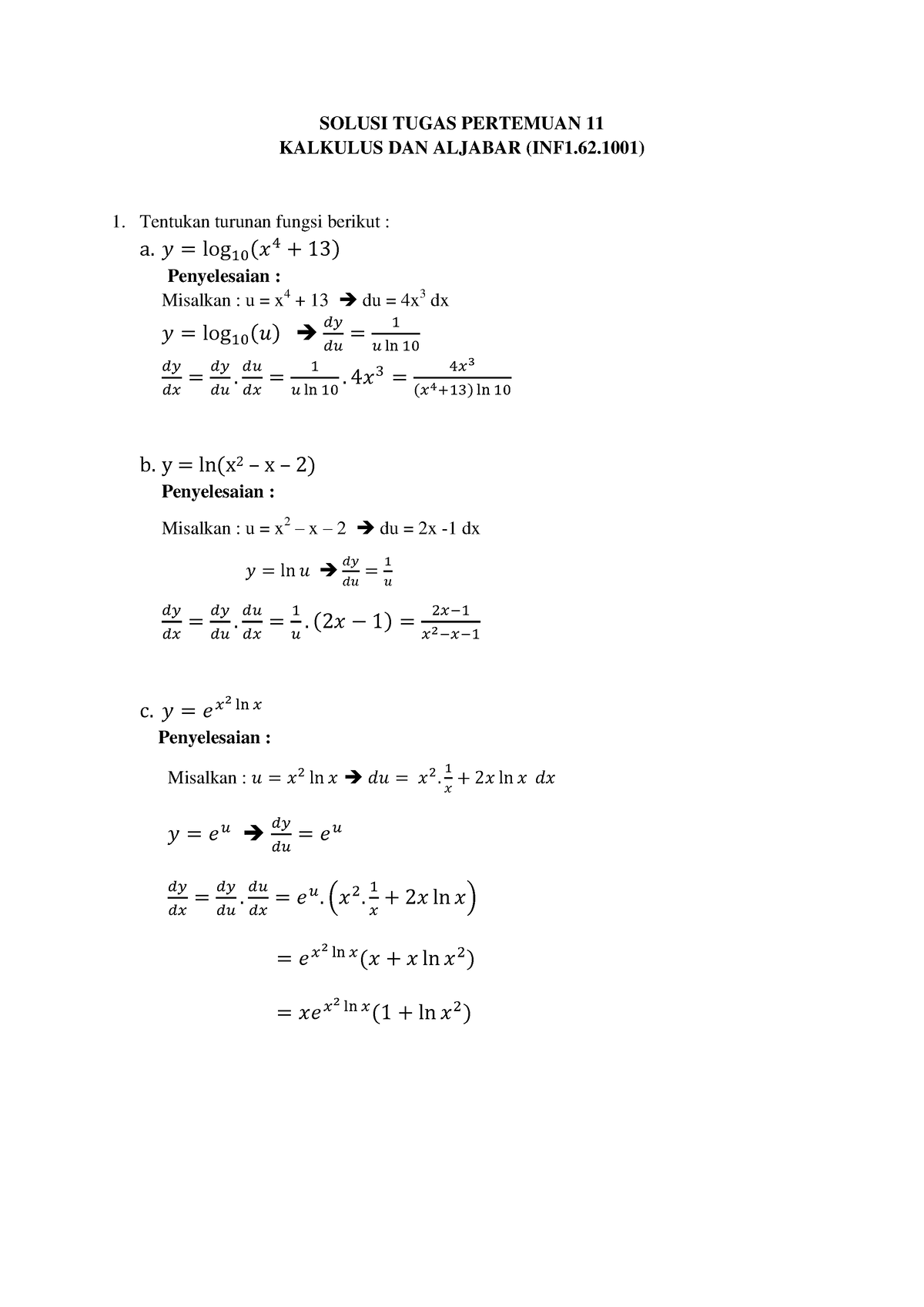 Solusi Tugas Pertemuan 11 Kalkulus Dan Aljabar - SOLUSI TUGAS PERTEMUAN ...