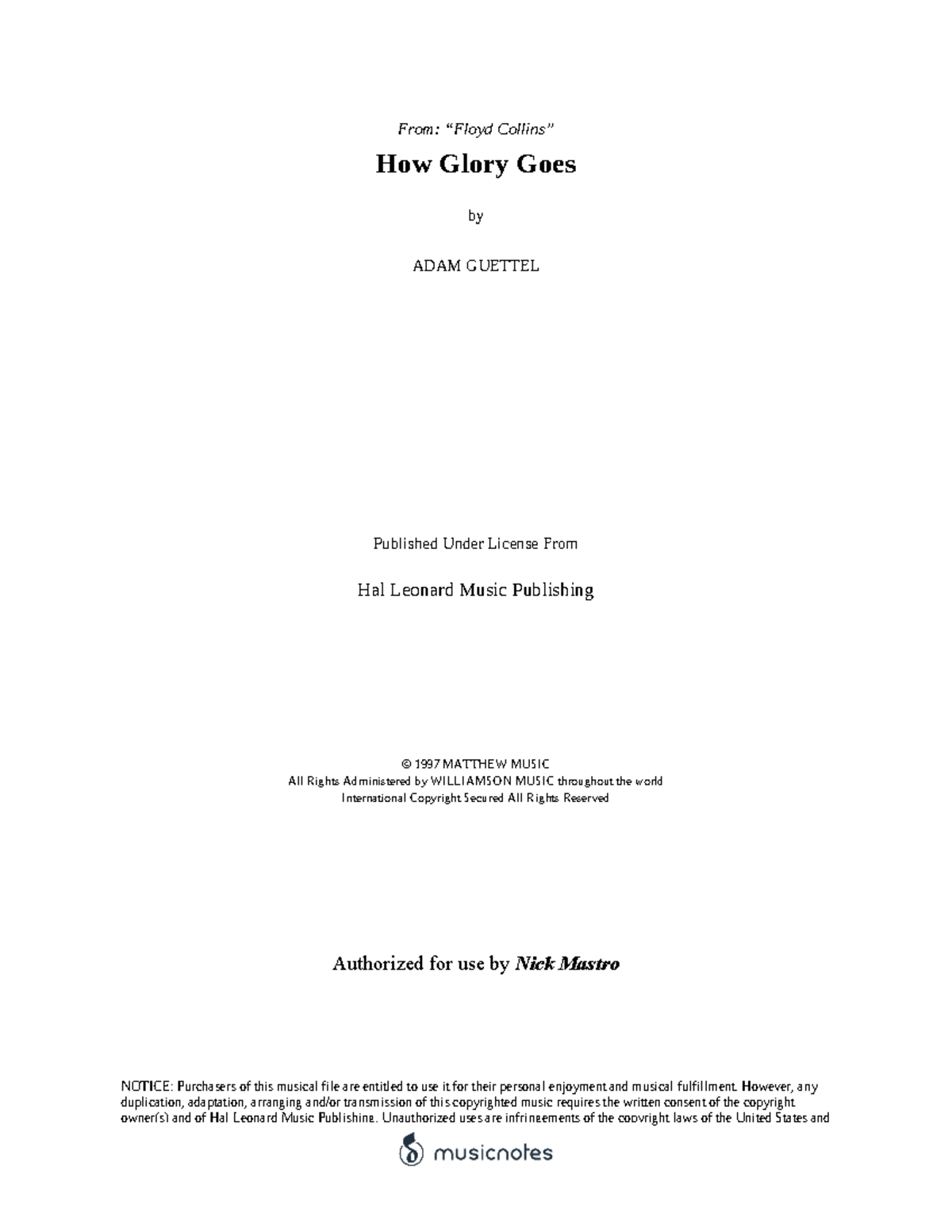 How Glory Goes - A Minor - MN0123094 - From: “Floyd Collins” How Glory ...