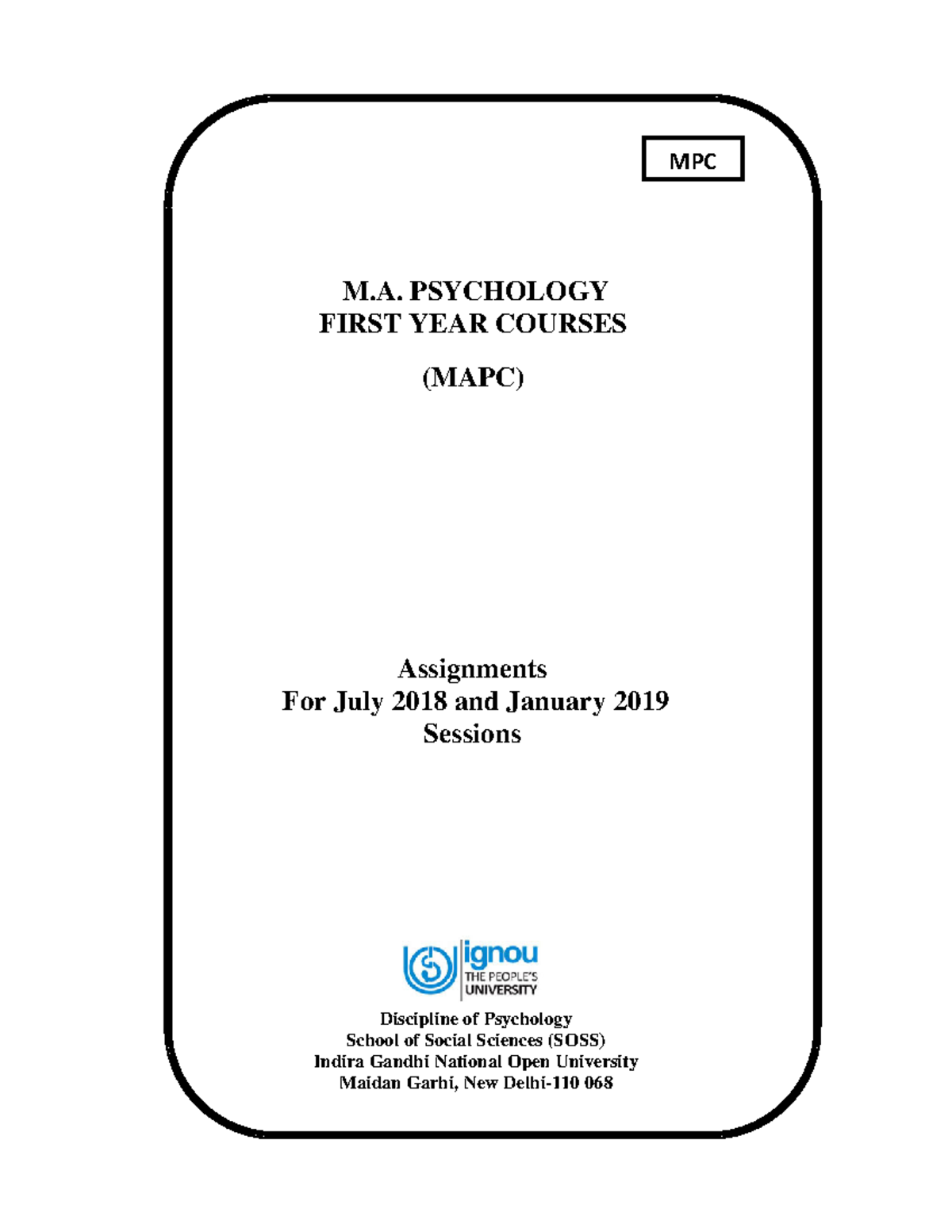 MAPC I July 2018 - psychology - MPC M. PSYCHOLOGY FIRST YEAR COURSES ...