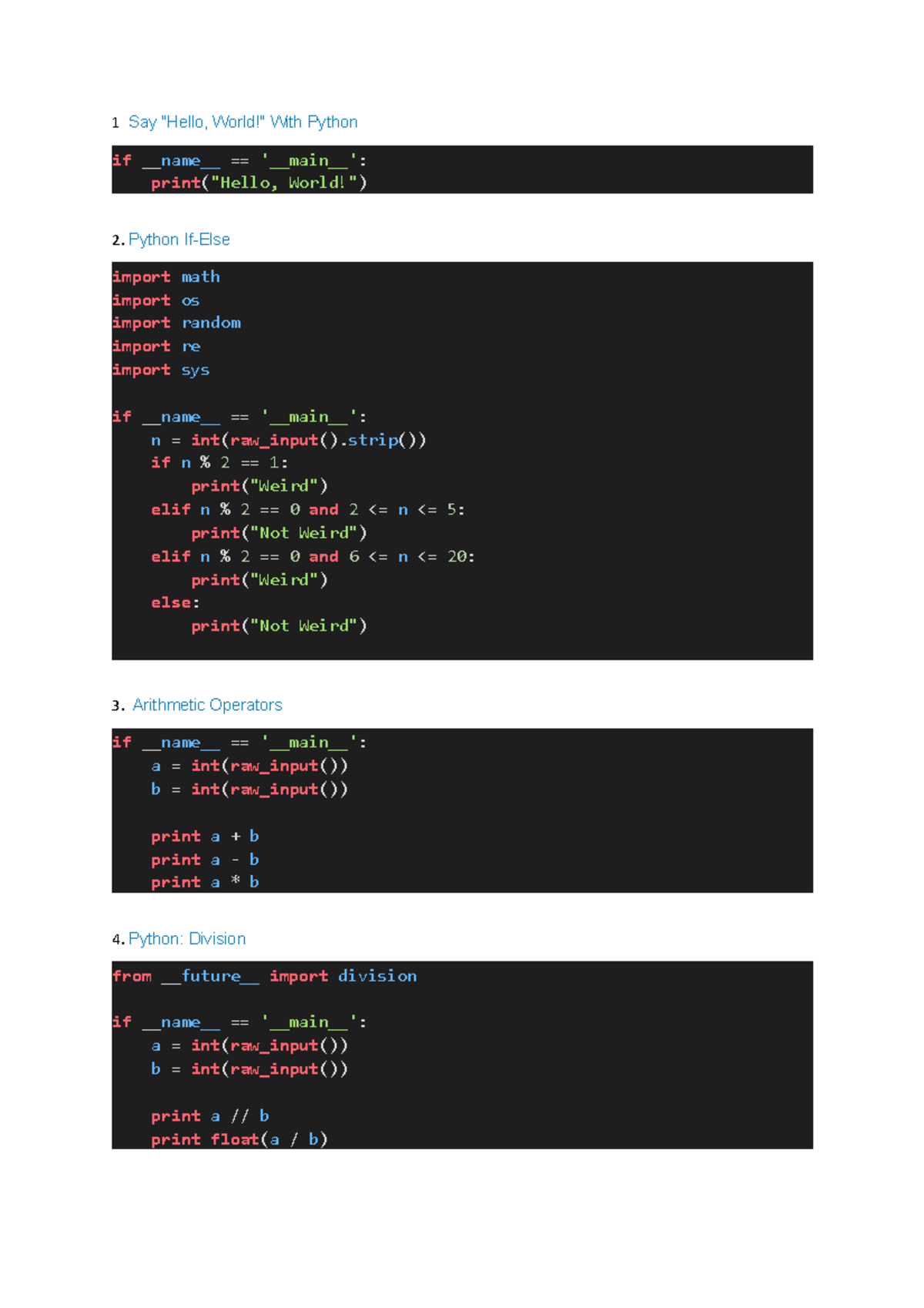 Hackerrank python 1 say hello world with python if name main