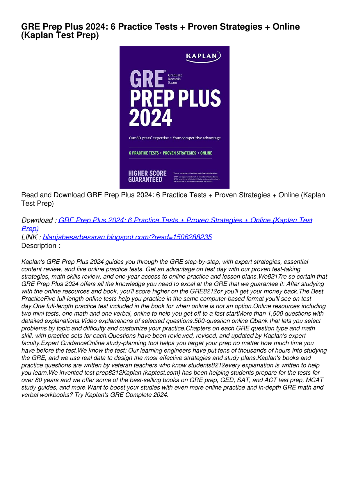 PDF BOOK DOWNLOAD GRE Prep Plus 2024 6 Practice Tests + Proven