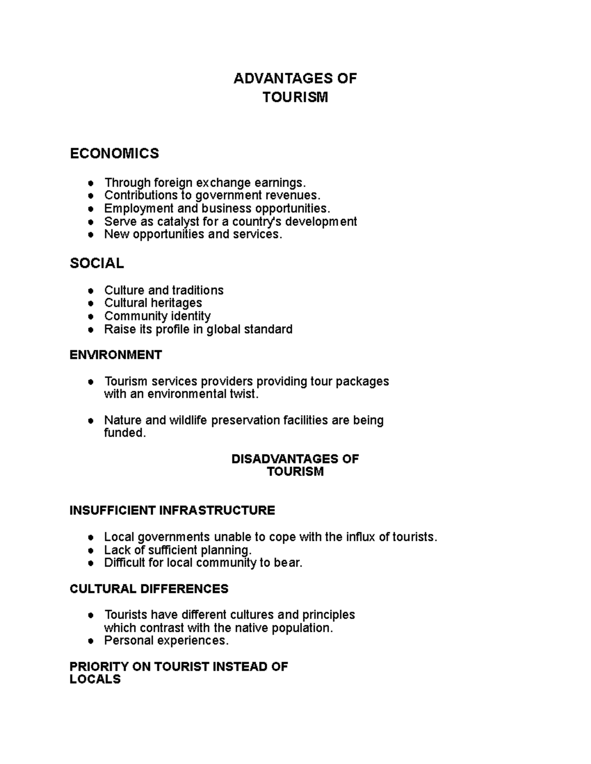 advantages and disadvantages of international tourism essay