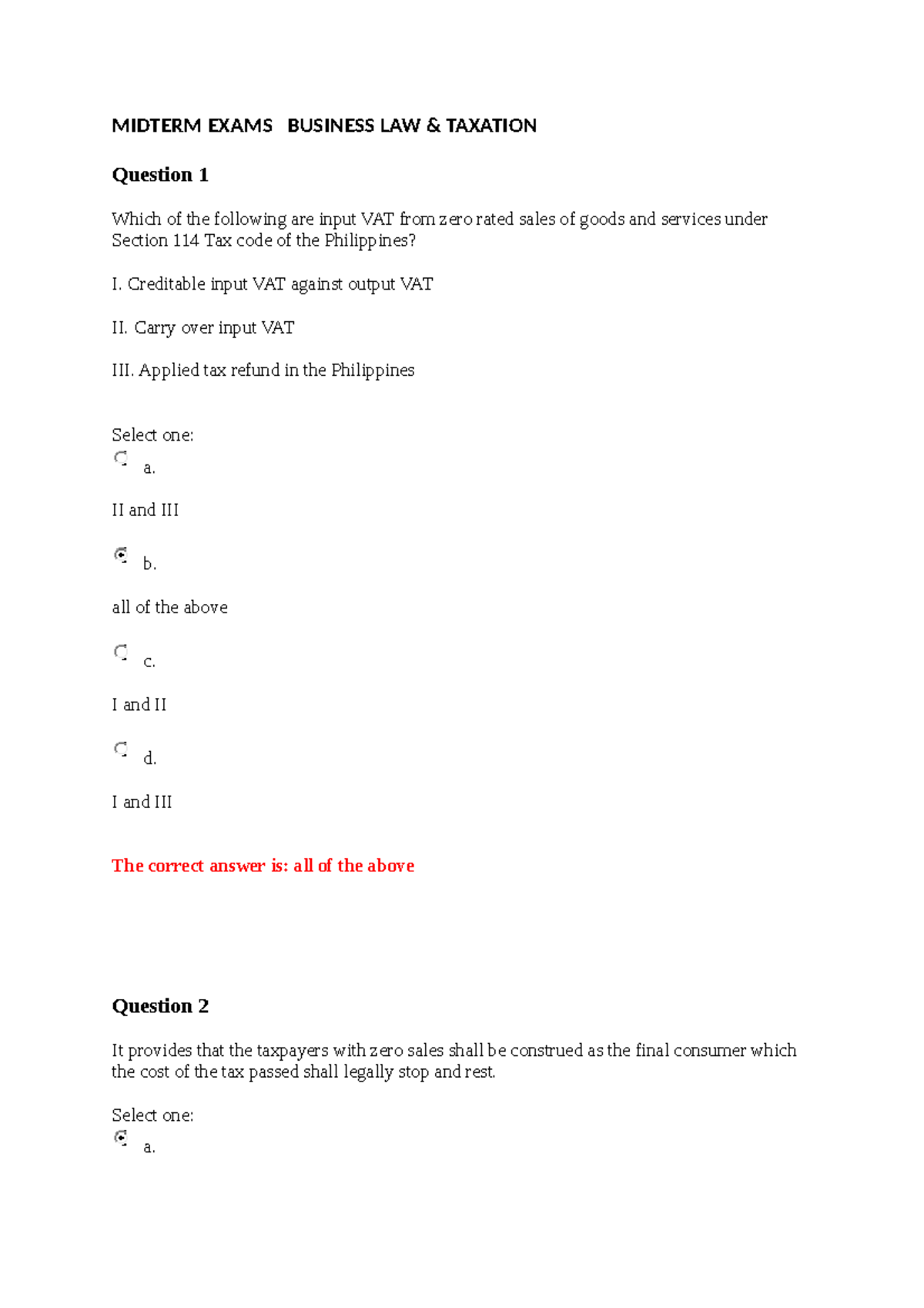 Midterm Exams Business LAW Taxation - MIDTERM EXAMS BUSINESS LAW ...