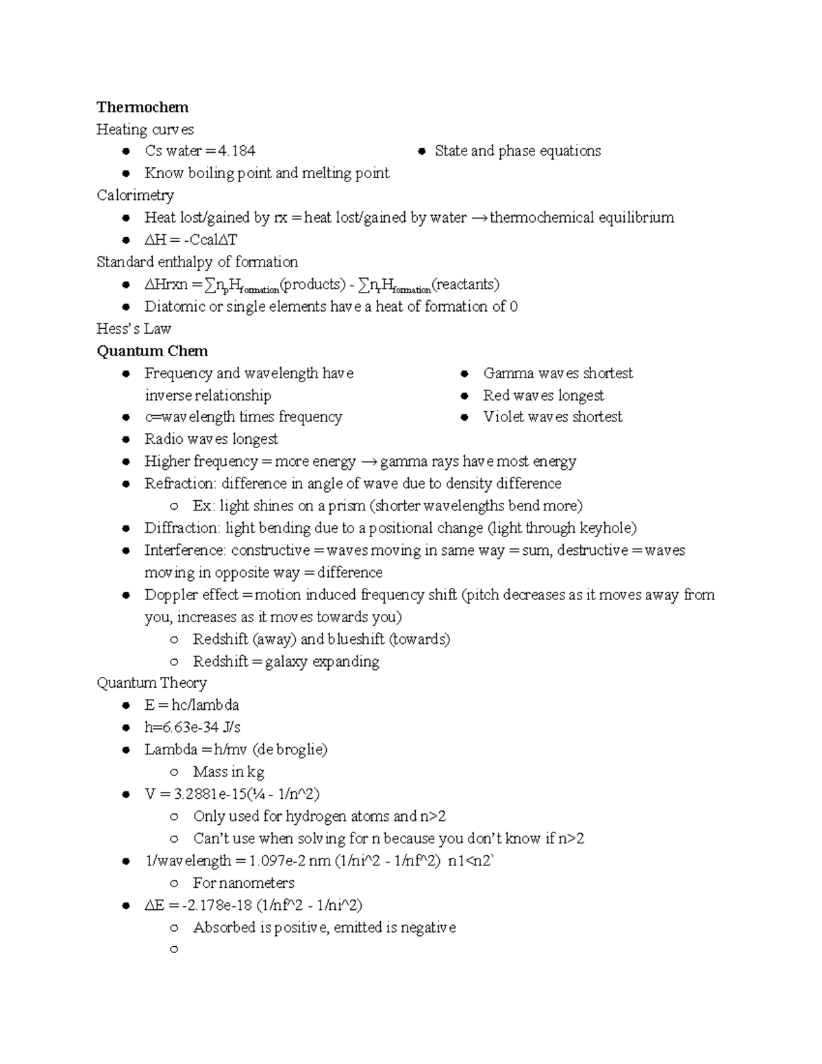 107 Exam 3 Review - Thermochem Heating curves Cs water 4 State and 