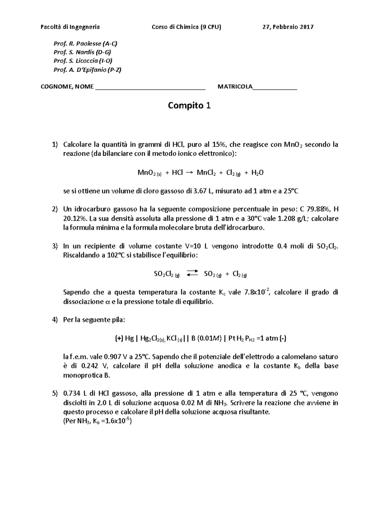 Compiti 2 Appello 2016-2017 E Soluzioni - **Facoltà Di Ingegneria Corso ...