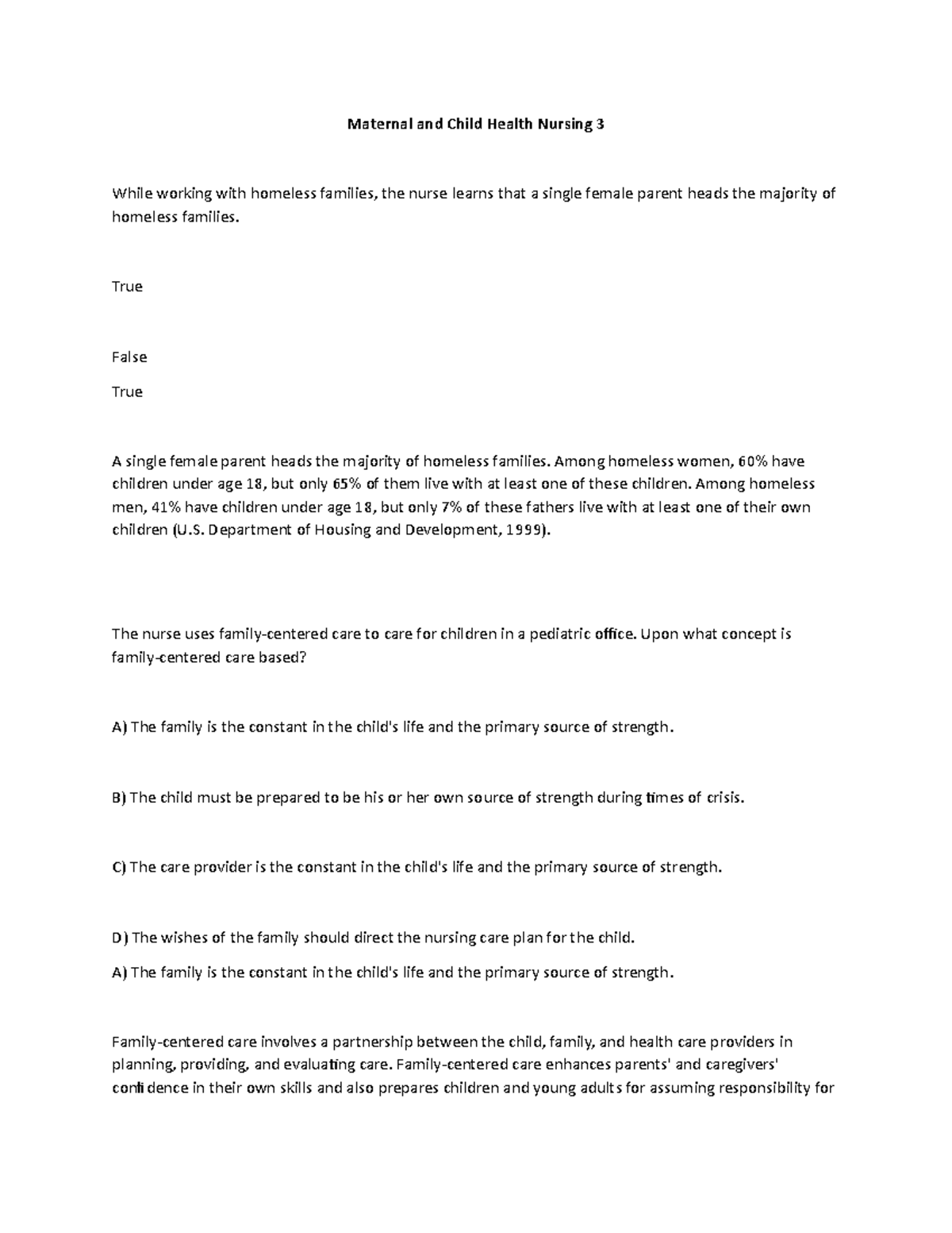 Maternal and child health nursing quiz 3 Maternal and Child Health