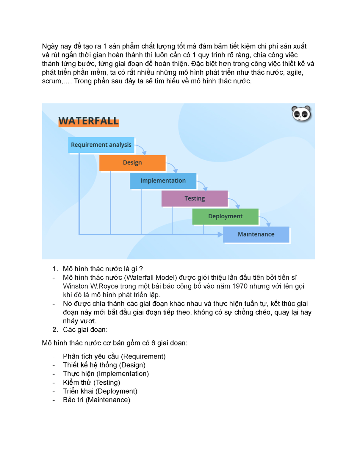 Mô hình thác nước là gì Ưu điểm và nhược điểm  Học JS