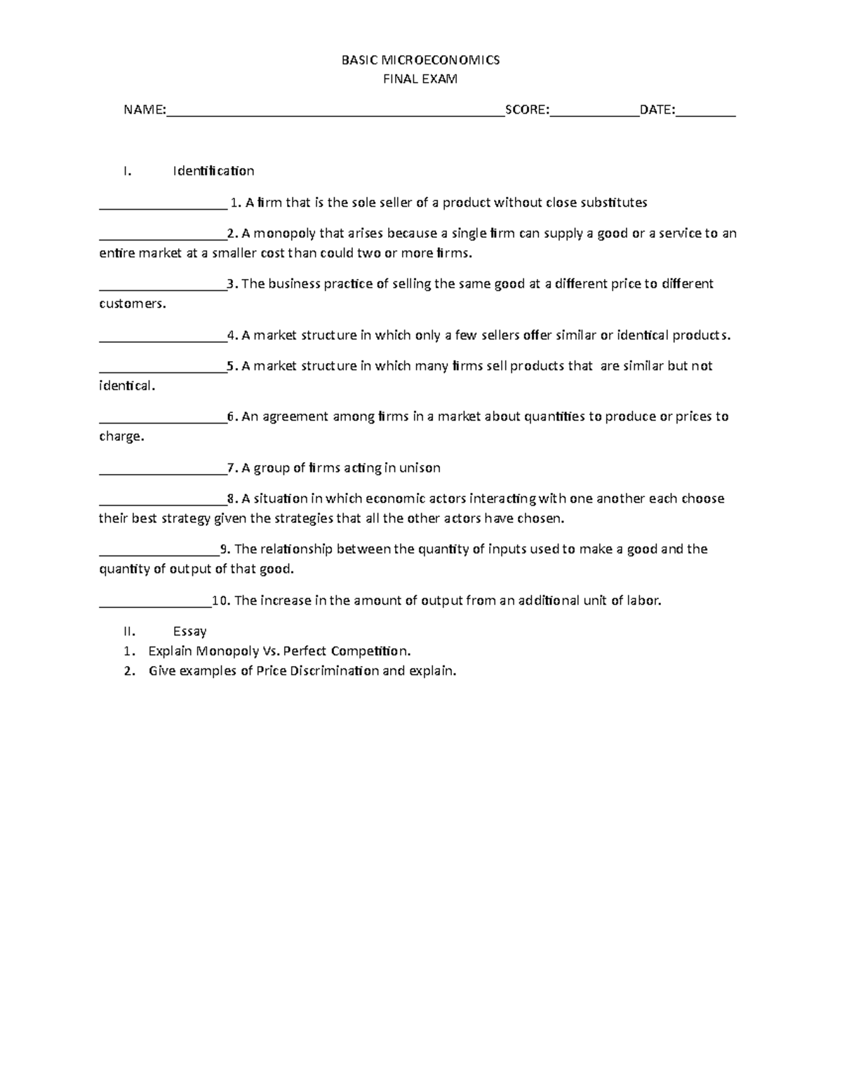 Basic Microeconomics Final EXAM BASIC MICROECONOMICS FINAL EXAM Studocu